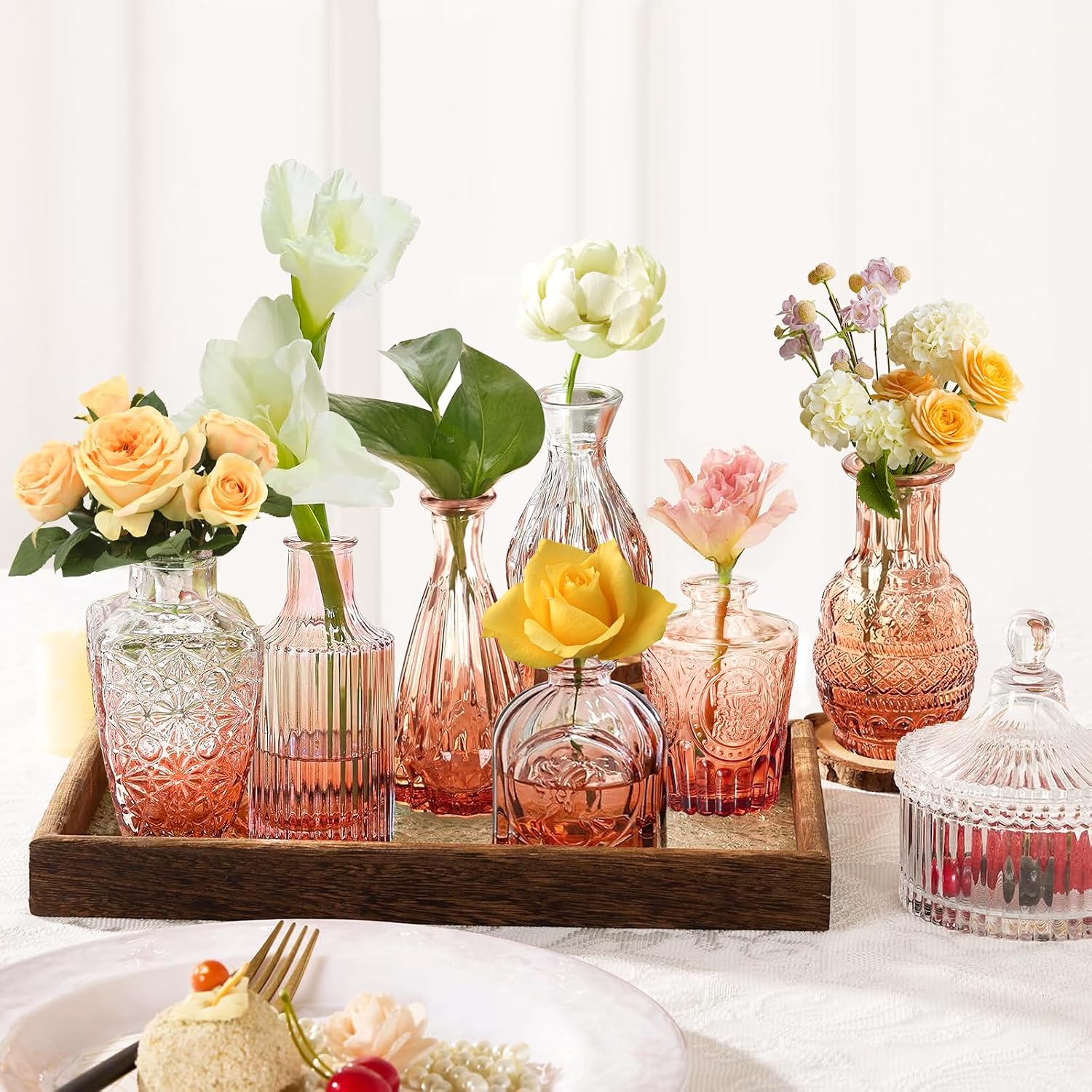 Glass Bud Vase Set / Amber / Clear / Set of 20