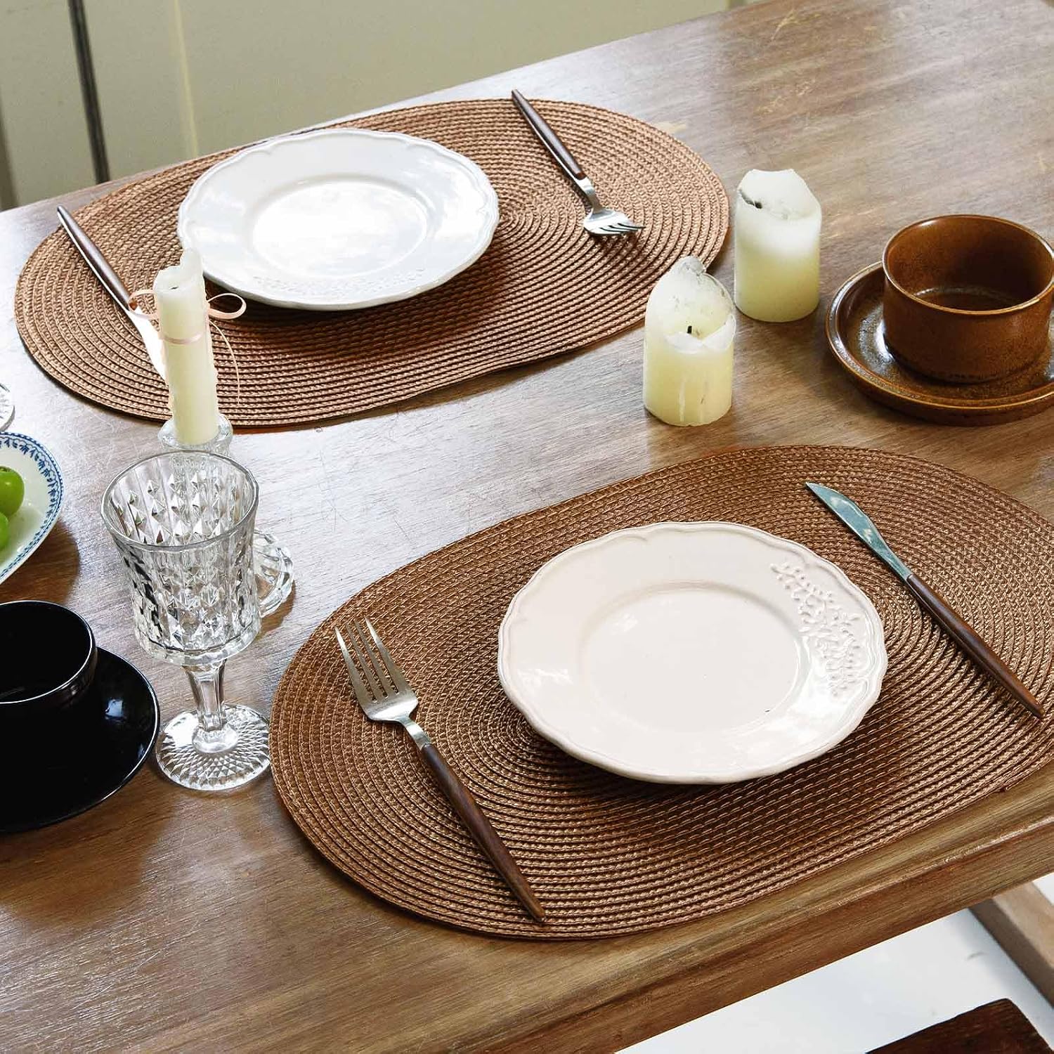 FunWheat Oval Braided Placemats Set of 8 Table Mats for Dining Tables Washable Heat Resistant Place Mats for Indoor