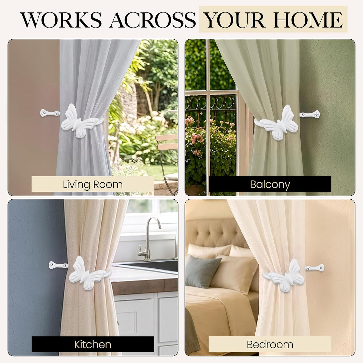 Metal Curtain Tiebacks, Drapery Holders for Wall, 2 Pcs | Farmhouse Wrought Iron Curtain Holdbacks, Ornamental Window