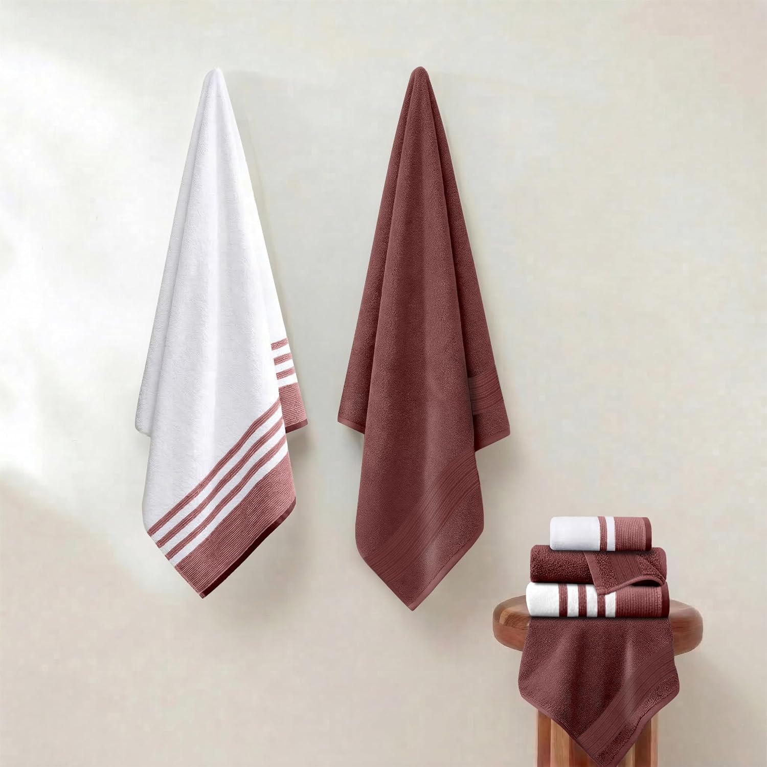 Modern Threads 6 Piece Bath Towel Set – Bathroom Towel Set with 2 Bath Towels, 2 Hand Towels & 2 Washcloths – 100%