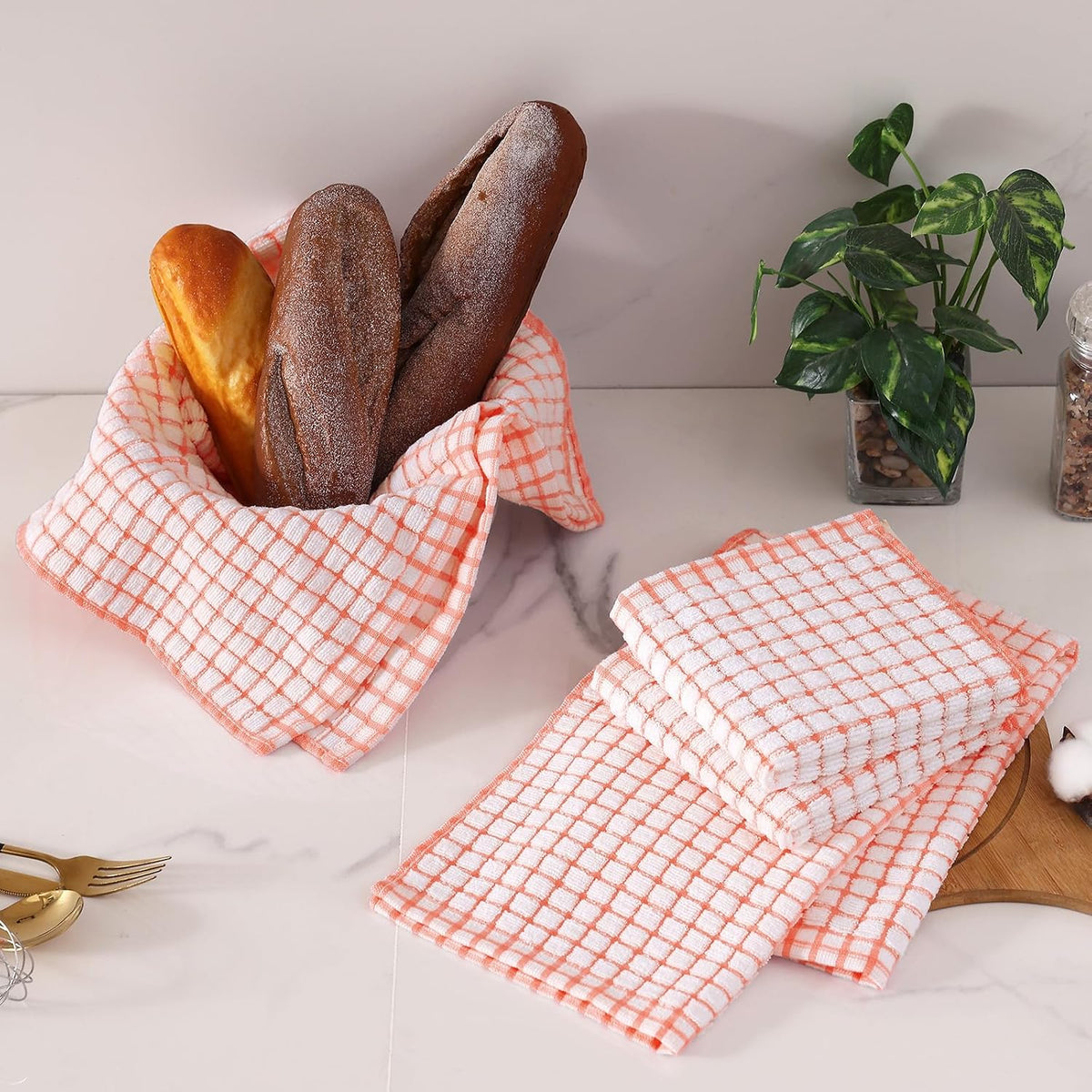 Homaxy Kitchen Towels and Dishcloths Set, Set of 12, Coral | Cotton Terry Kitchen Dish Towels, Super Soft and Absorbent