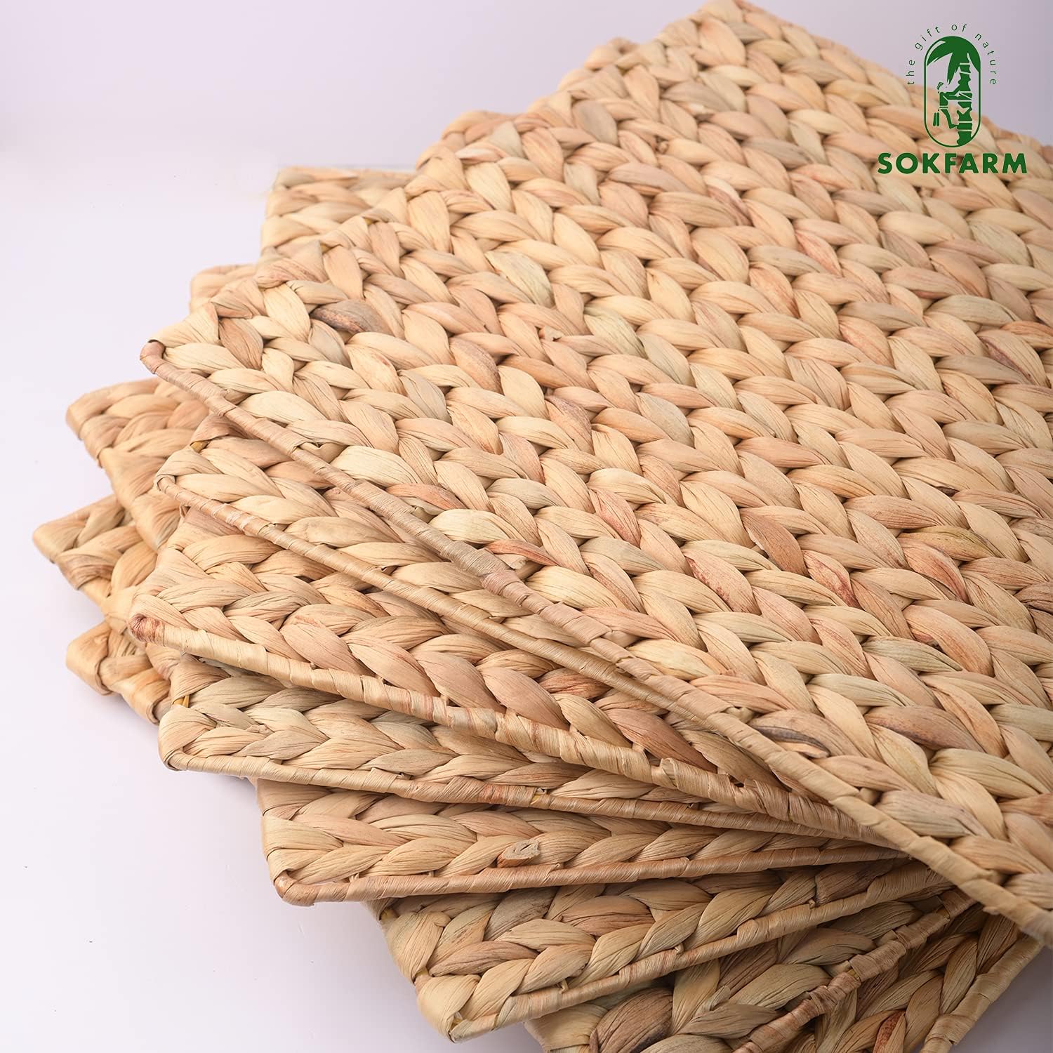 Water Hyacinth Rectangular Placemats Set of 8, Woven Rattan Placemats for Dining Table, Heat Resistant Wicker Table