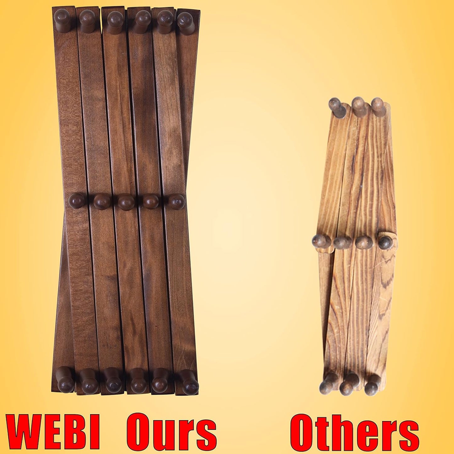 WEBI Accordion Wall Hanger,Expandable Wooden Hat Rack for Wall Mounted Coat Rack,Accordion Hat Hooks Holder for
