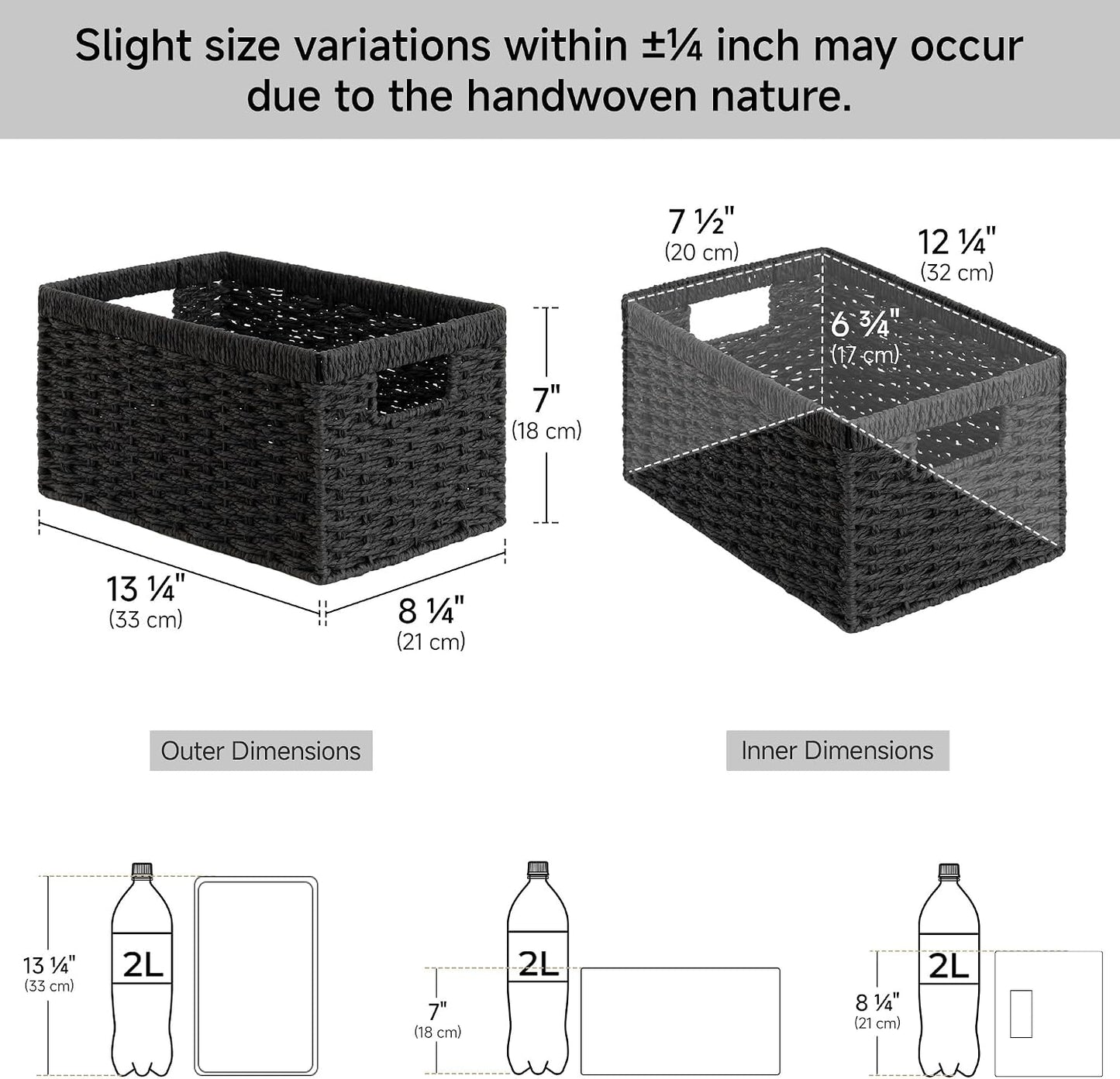 Wicker Storage Baskets for Organizing / Black / 2 x 13 / Set of 2