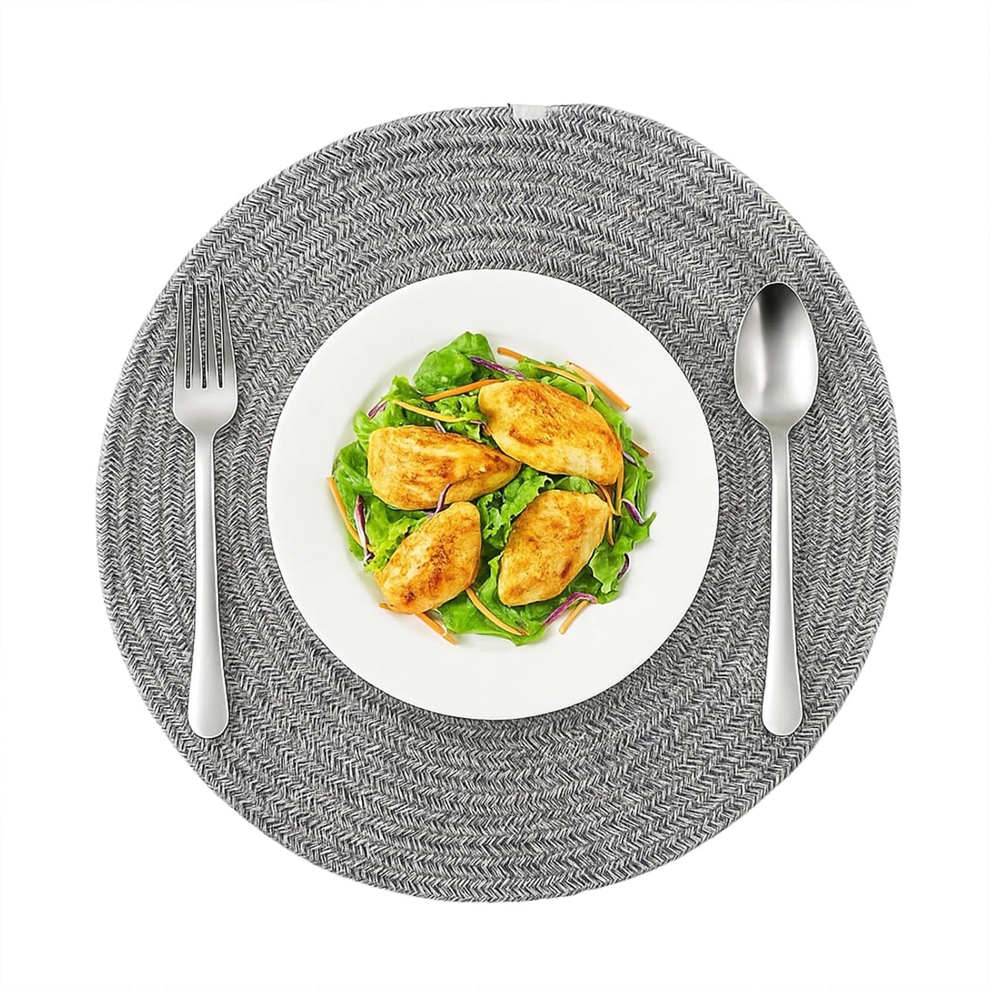 8 Pack Round Woven Placemats 13.5 Inches Heat Resistant Placemats Farmhouse Cotton Rope Braided Place Mats for Dining