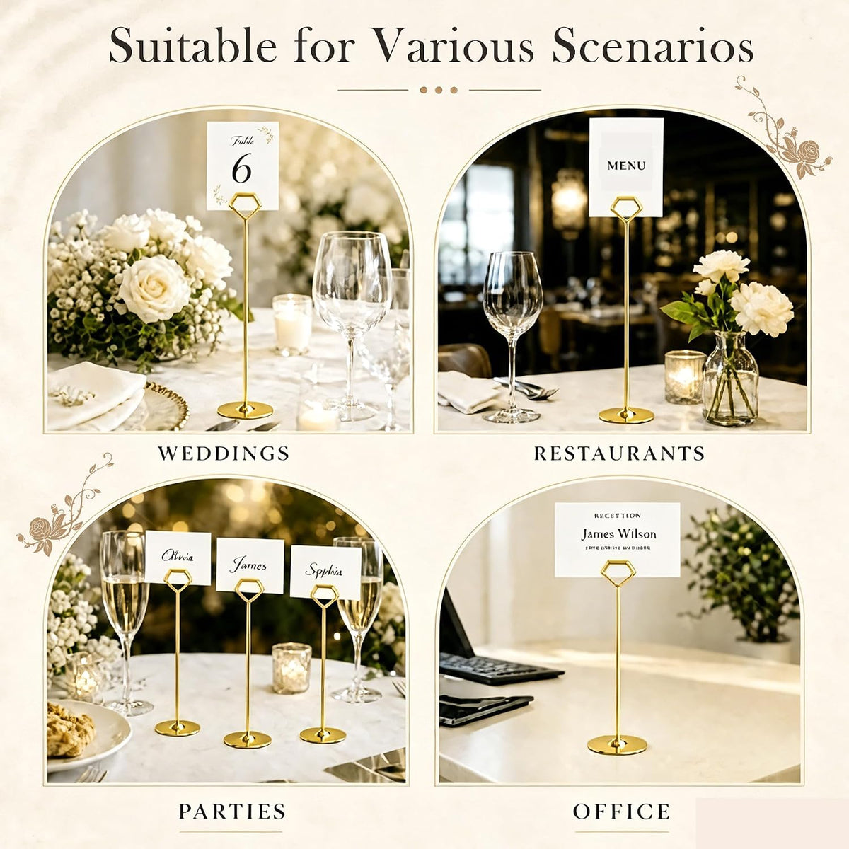16 Pack 12 Inch Table Number Holders, Gold Diamond Place Card Holders | Steel Table Card Stands for Weddings