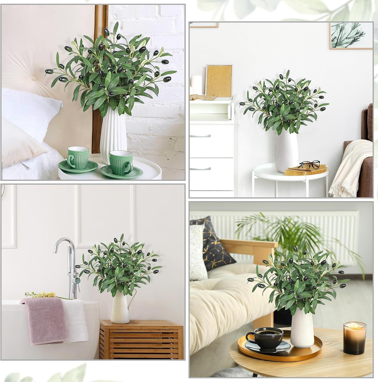 Artificial Olive Branches Faux Olives Plants Greenery Stems / Set of 12