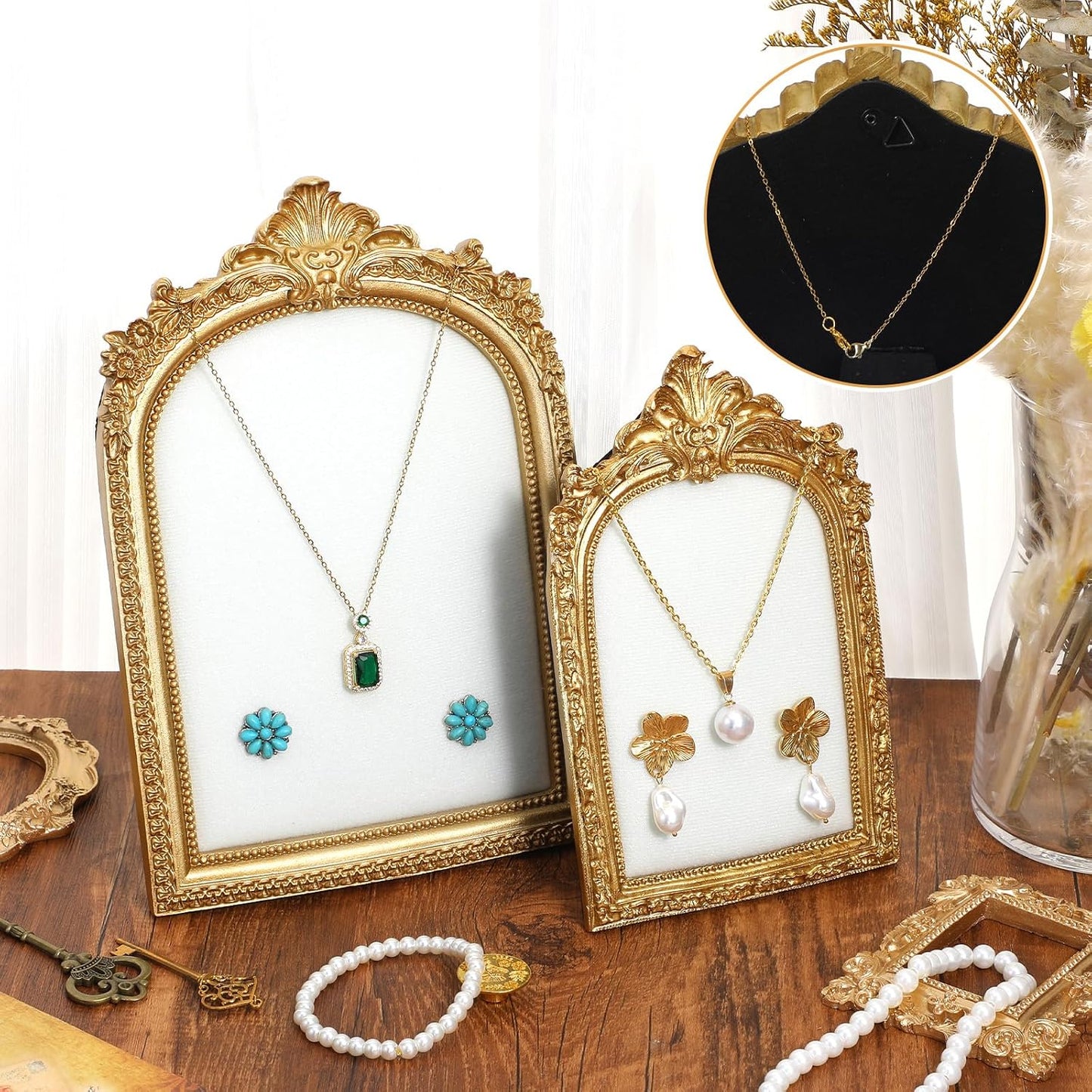 Elegant Jewelry Display Stand Vintage Necklace Display Stand Earring Tray Resin / Gold / Set of 2