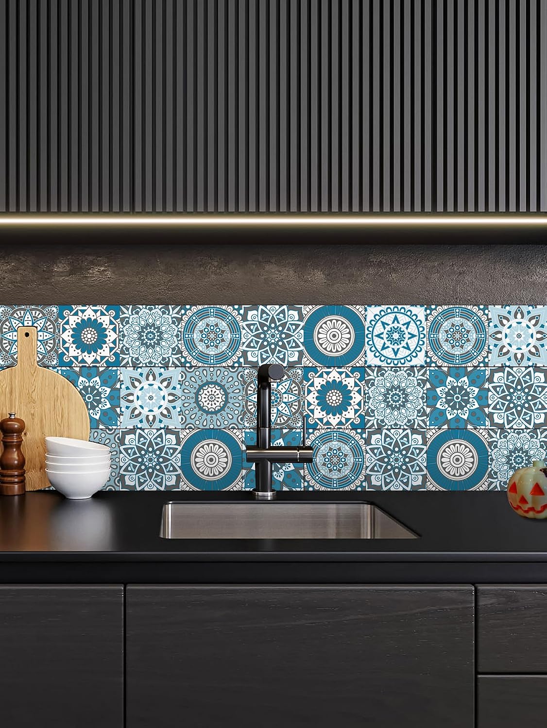 Decorative Vinyl Talavera Art Wall Tile / 6 x 6 / Cyan Mandala