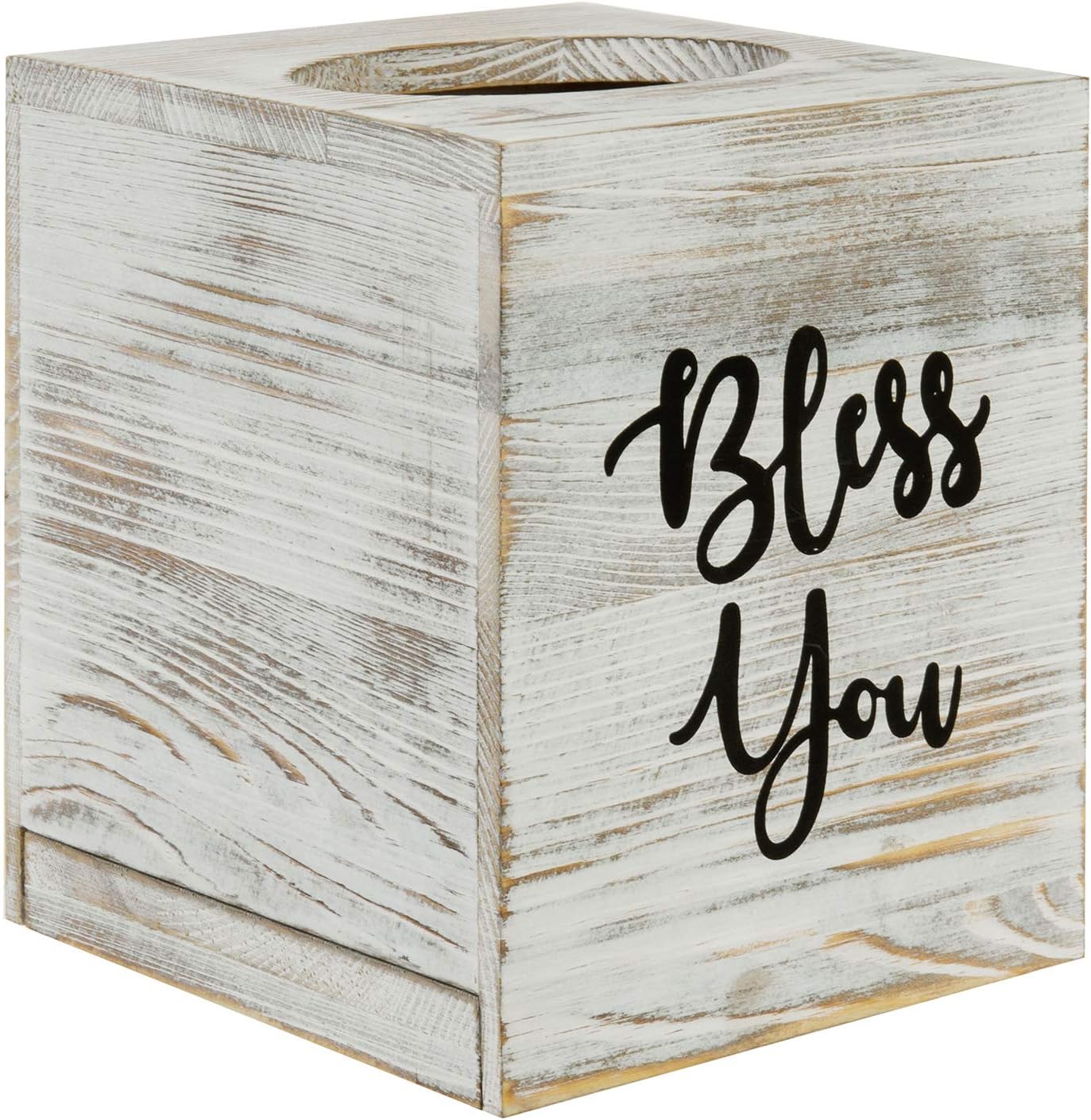 Washed Solid Wood Square Tissue Box Cover Holder Decorative Tissue Dispenser / Whitewashed / White