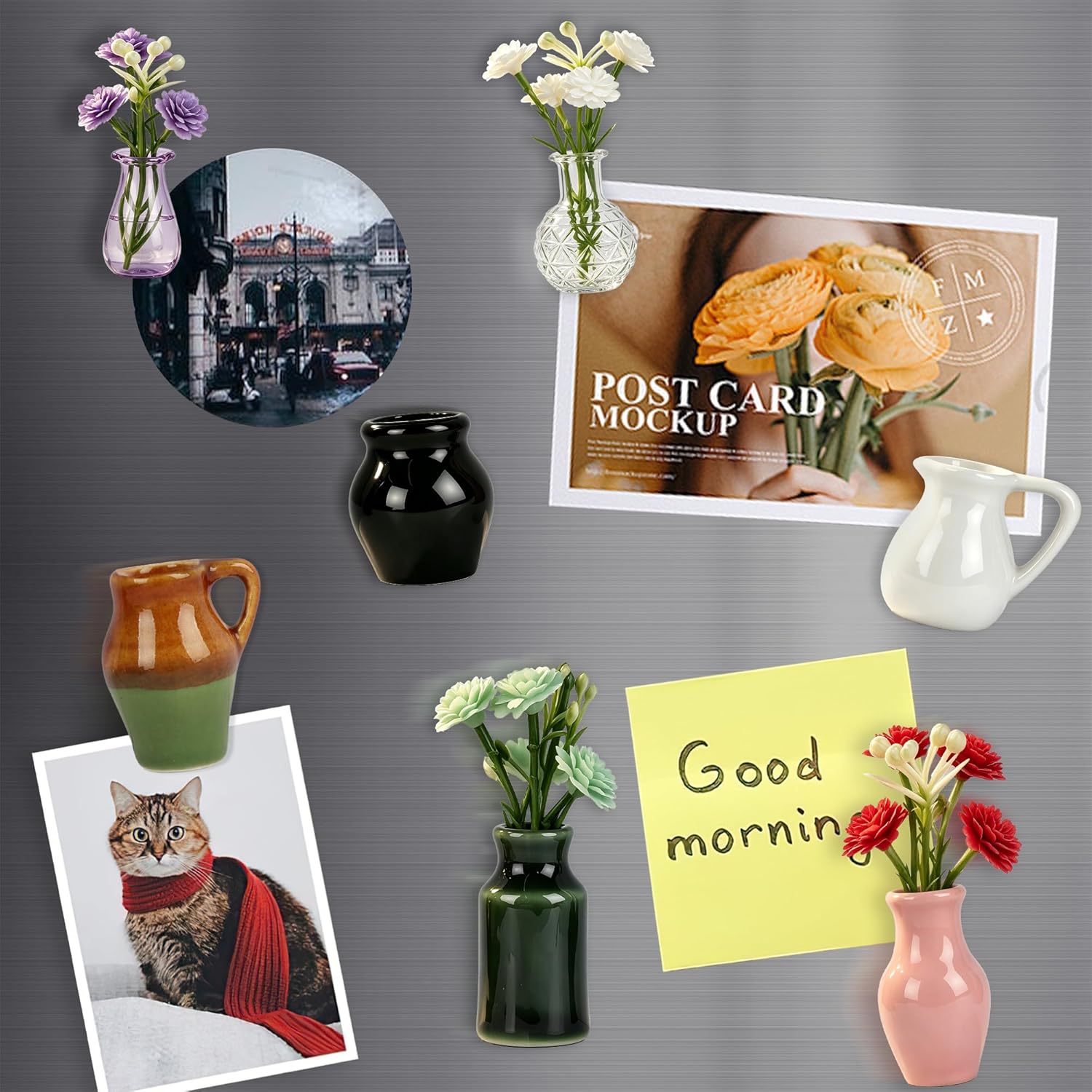 Ceramic Mini Vase Magnets for Fridge / Set of 8