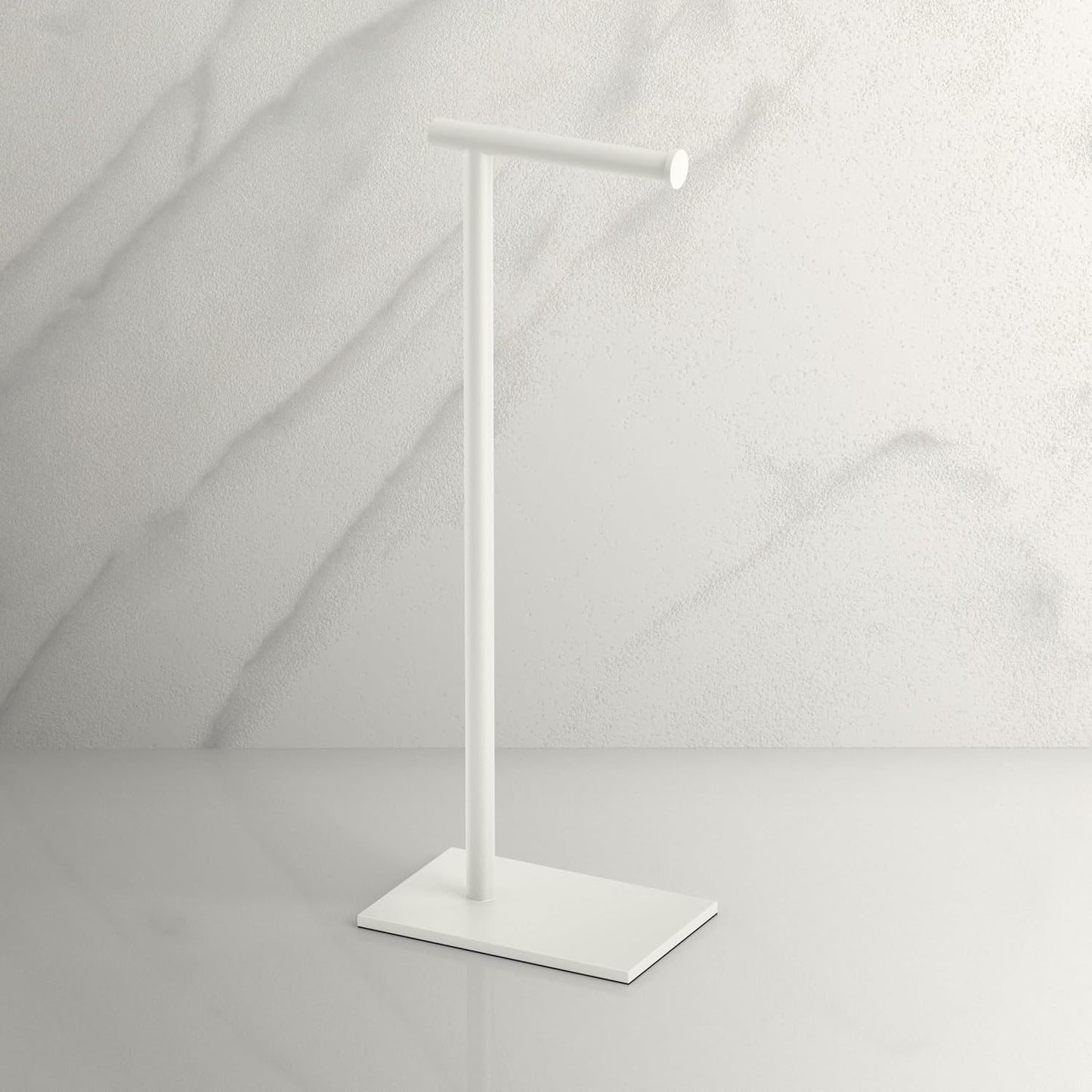 Gatco 1431W Modern Rectangle Base Freestanding Toilet Paper Holder, 21.25", Matte White with Weighted Base