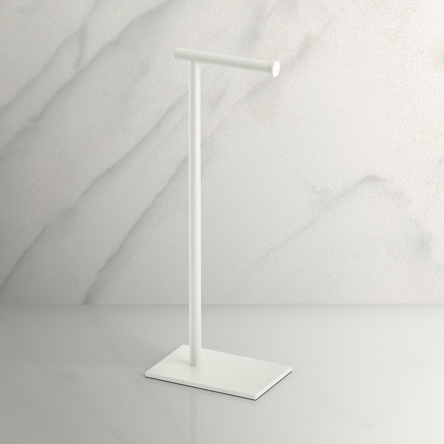 Gatco 1431W Modern Rectangle Base Freestanding Toilet Paper Holder, 21.25", Matte White with Weighted Base