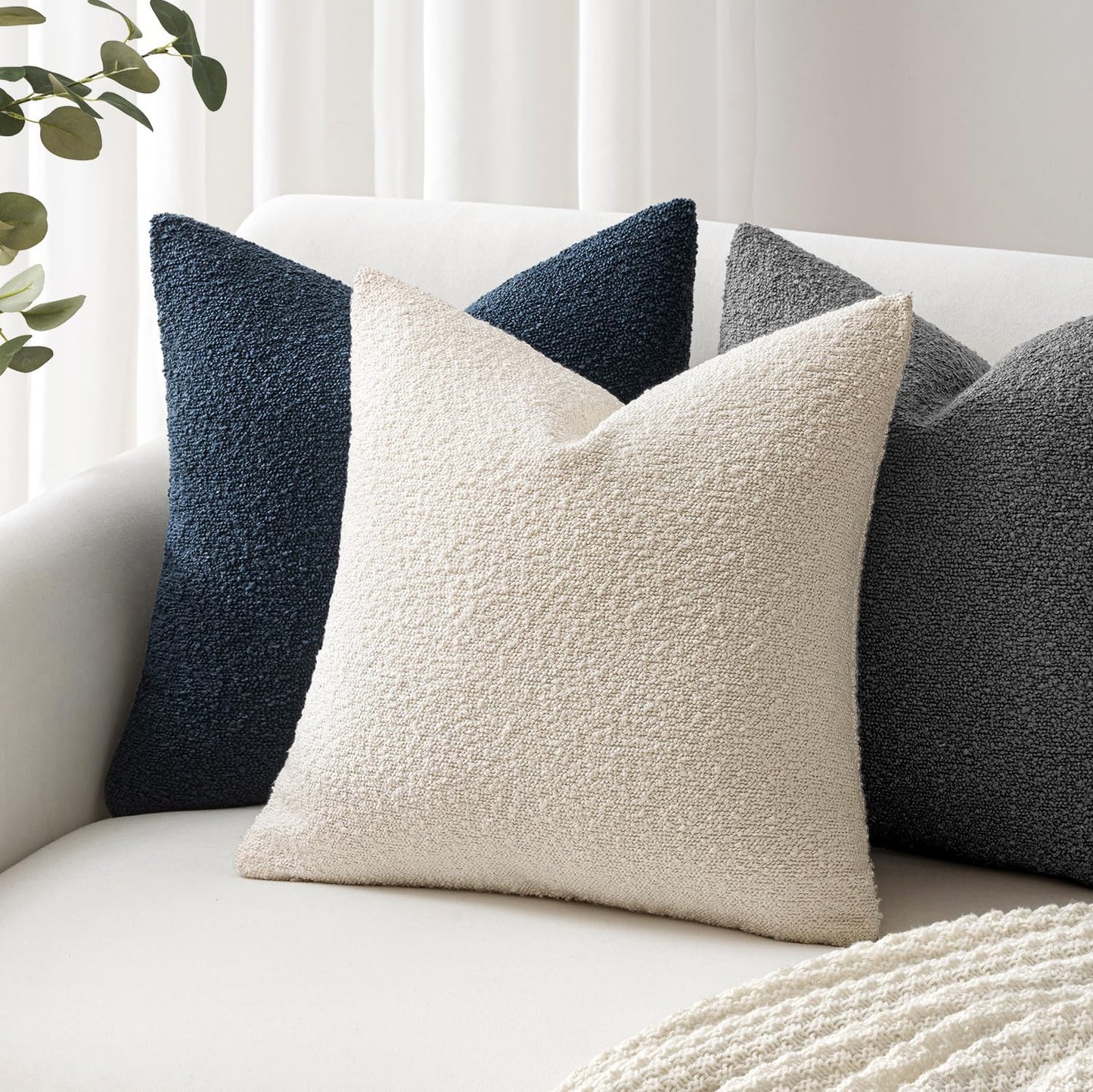 Decorative Boucle Throw Pillow Covers Textured Square Pillowcaes / 18 x 18 / Dark Gray / Set of 2