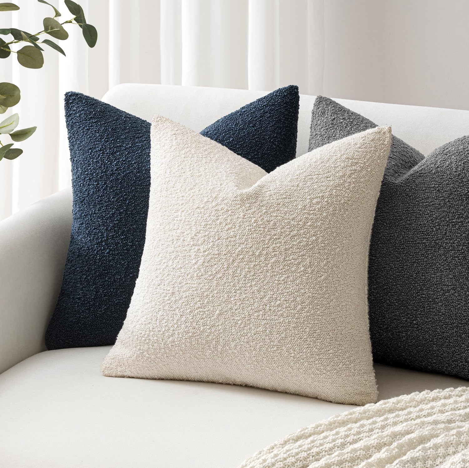 Decorative Boucle Throw Pillow Covers Textured Square Pillowcaes / 18 x 18 / Dark Gray / Set of 2