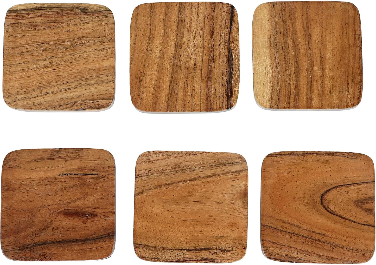 Acacia Wood Handcrafted Square Coasters / Set of 6