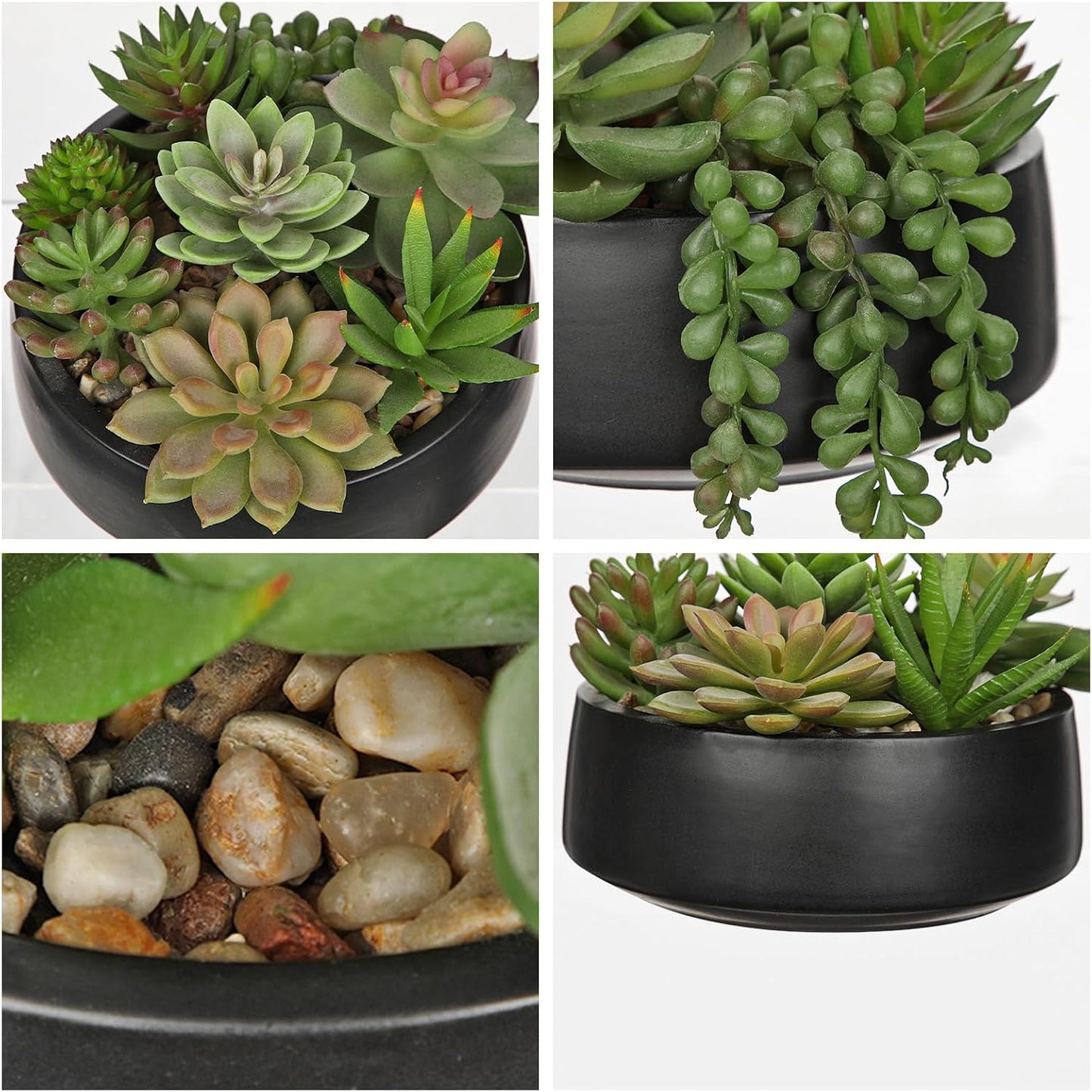 Artificial Succulent Plants in Pot Fake Succulents Arrangement / Black Ceramic#style 2 / 5.5 Inch