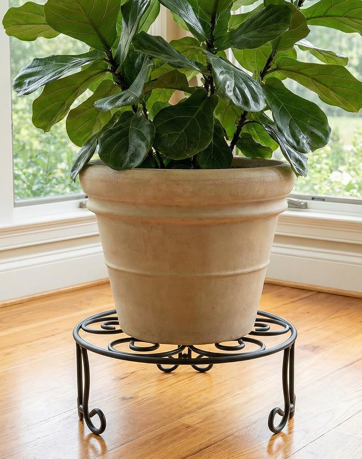 2 Pack Iron Plant Stand Low Profile,13 Inch Diameter Wide Round Metal Flower Stand for Indoor Outdoor Large Plants