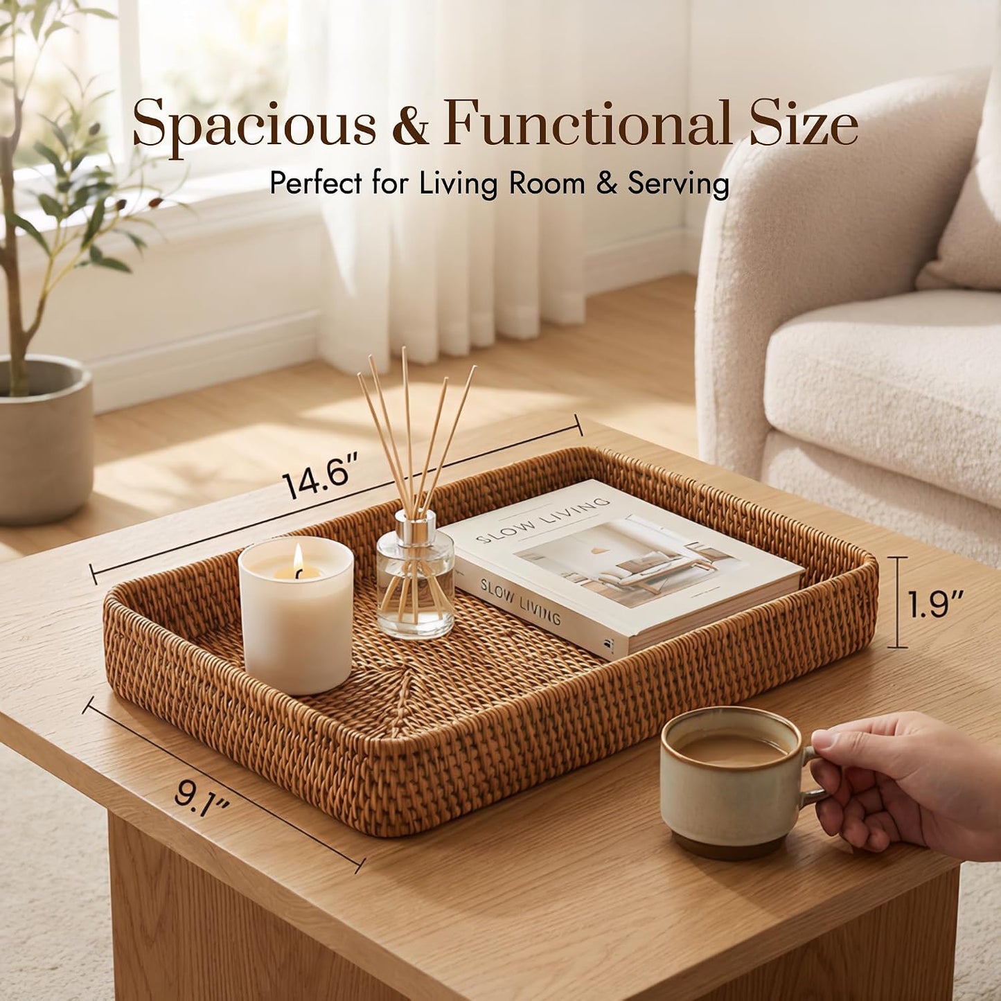 Large Wicker Storage Tray / 14.6 x 9.1 / Natural M