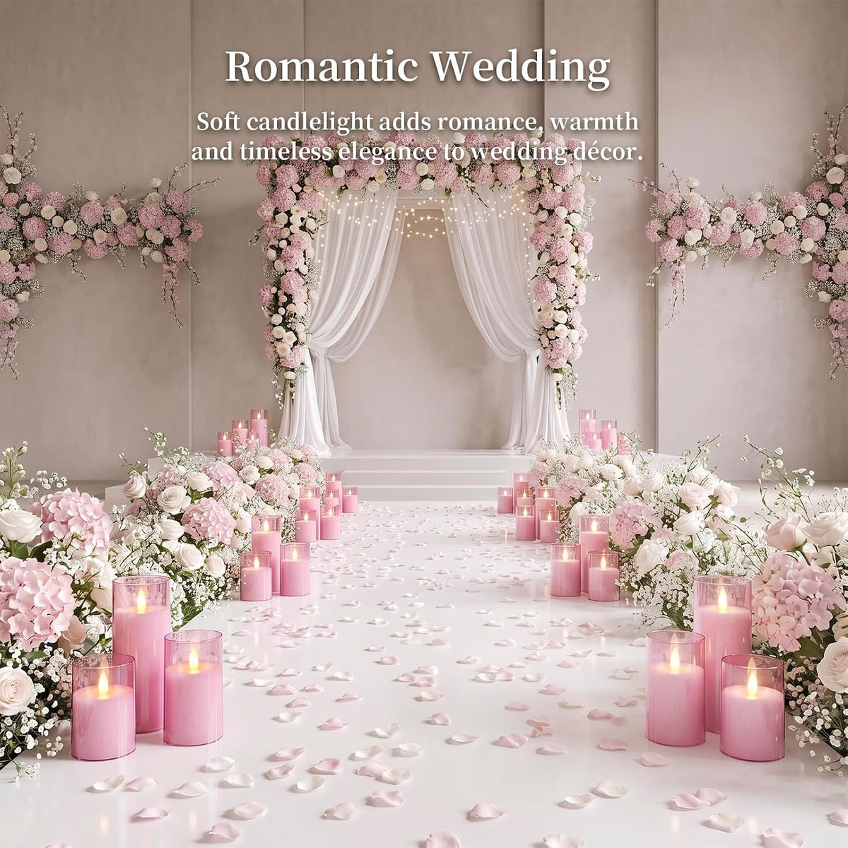 Homemory Realistic Flickering Flameless Pink Candles with Remote & Timer | LED Fake Electric Pillar Candles Battery