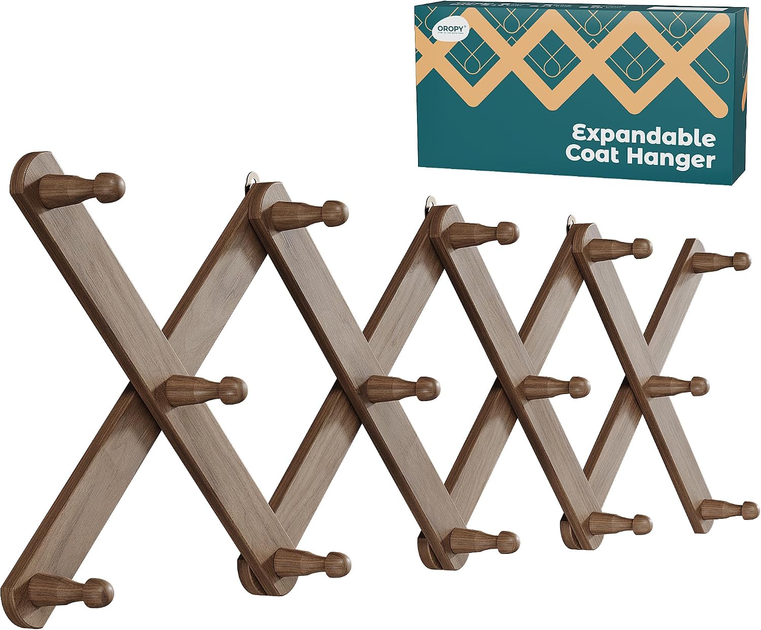 Expanding Hat Rack / Walnut Color / 14 Pegs
