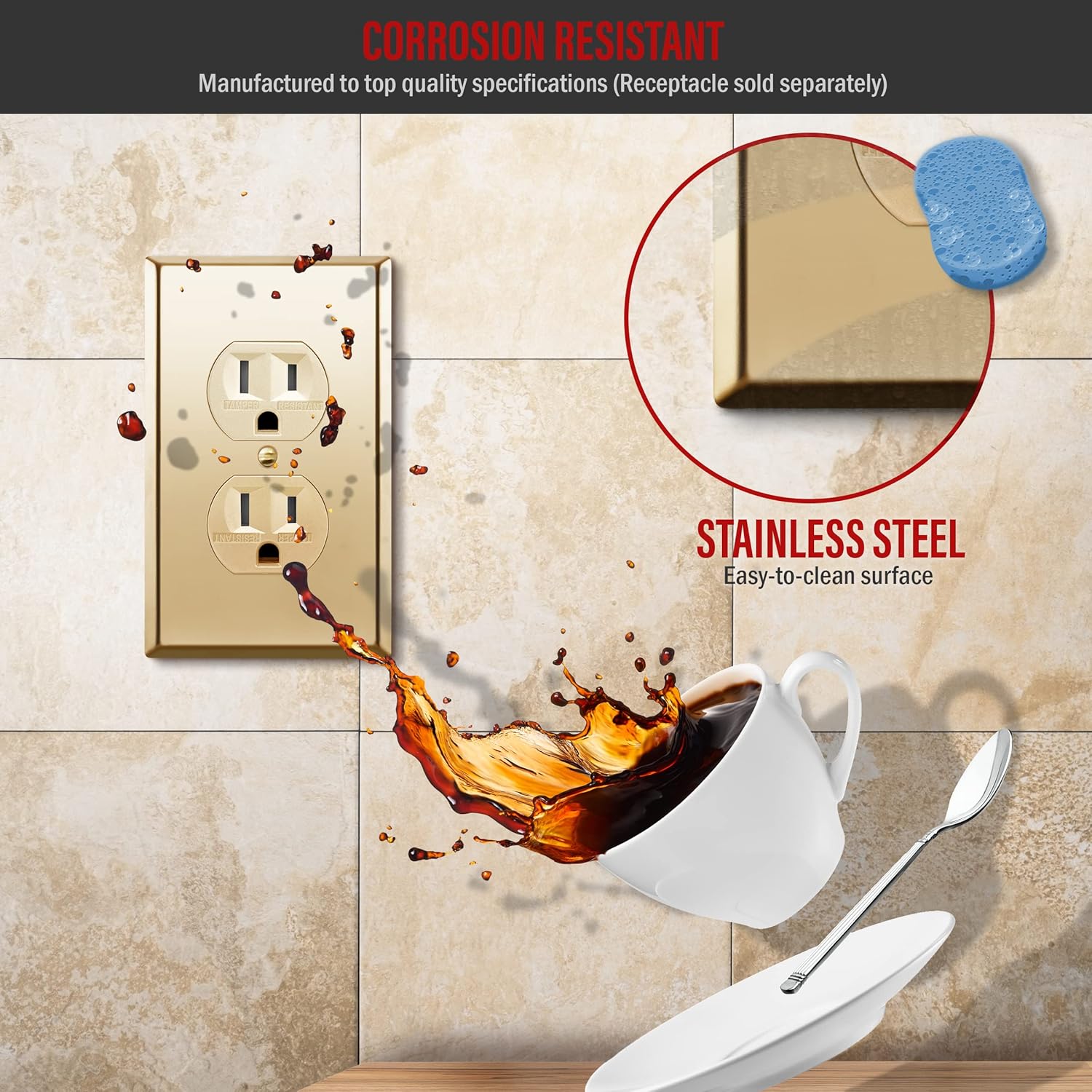 ENERLITES Duplex Receptacle Outlet Metal Wall Plate, Stainless Steel 201, Corrosion Resistant, Size 1-Gang 4.50" x