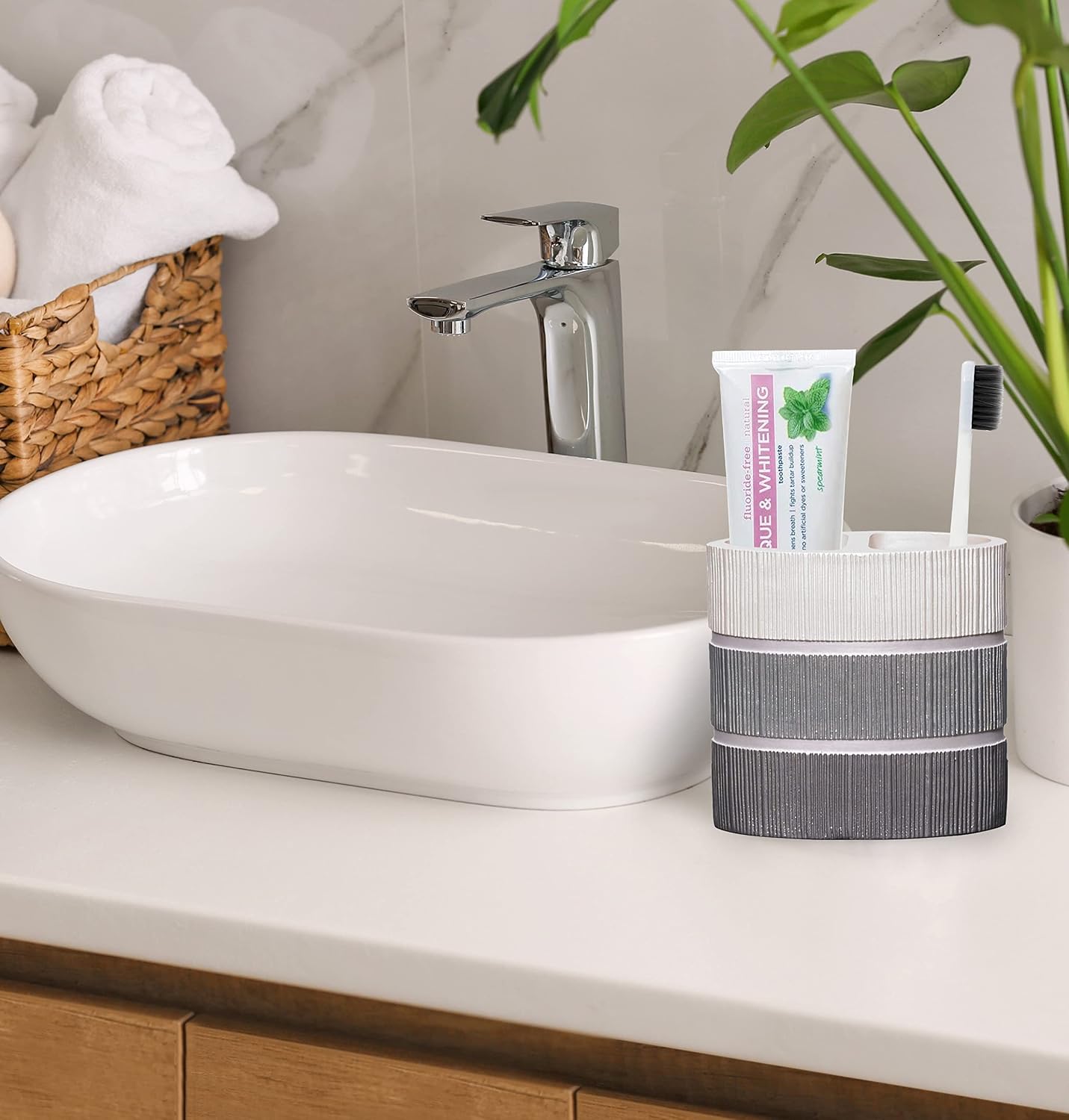 Zahari Home 4pc Modern Line Modern Bathroom Accessories Set Modern Soap Dispenser, Tumbler, Tooth Brush Holder and Dish