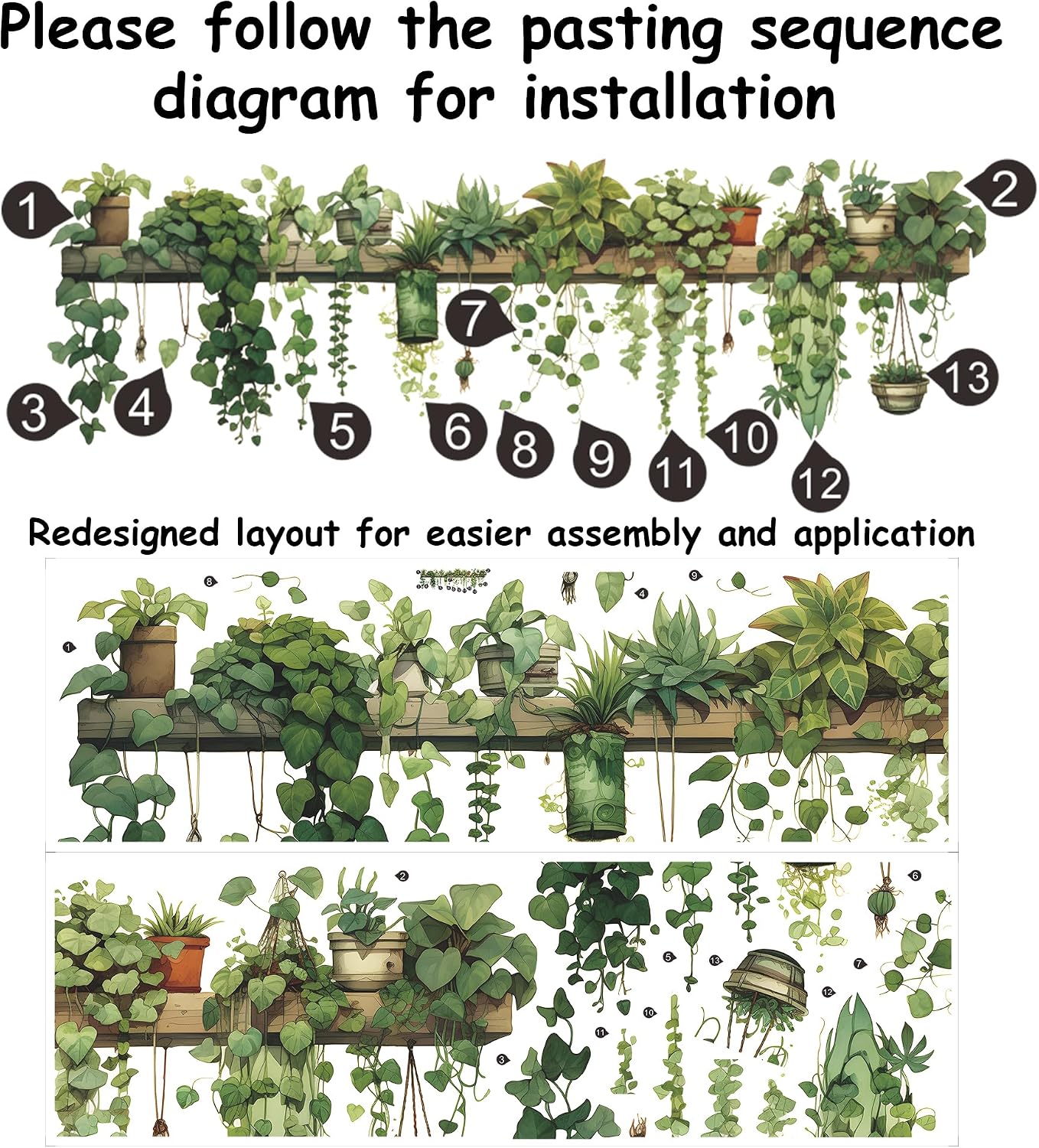 Plant Wall Stickers Vinyl Wall Decals Removable Wall Clings Peel and Stick / 69.3 x 21.2 / Green