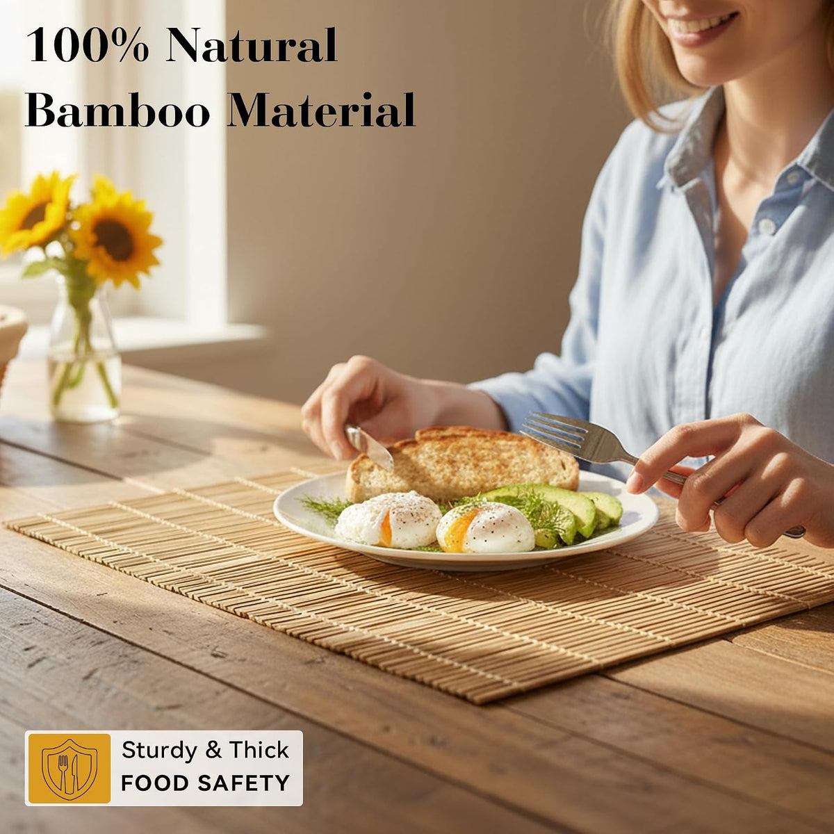 8-Pack Bamboo Placemats,Woven Heat-Resistant Rectangular Table Mats,Natural Dining Place Mats, Rustic Japanese Style