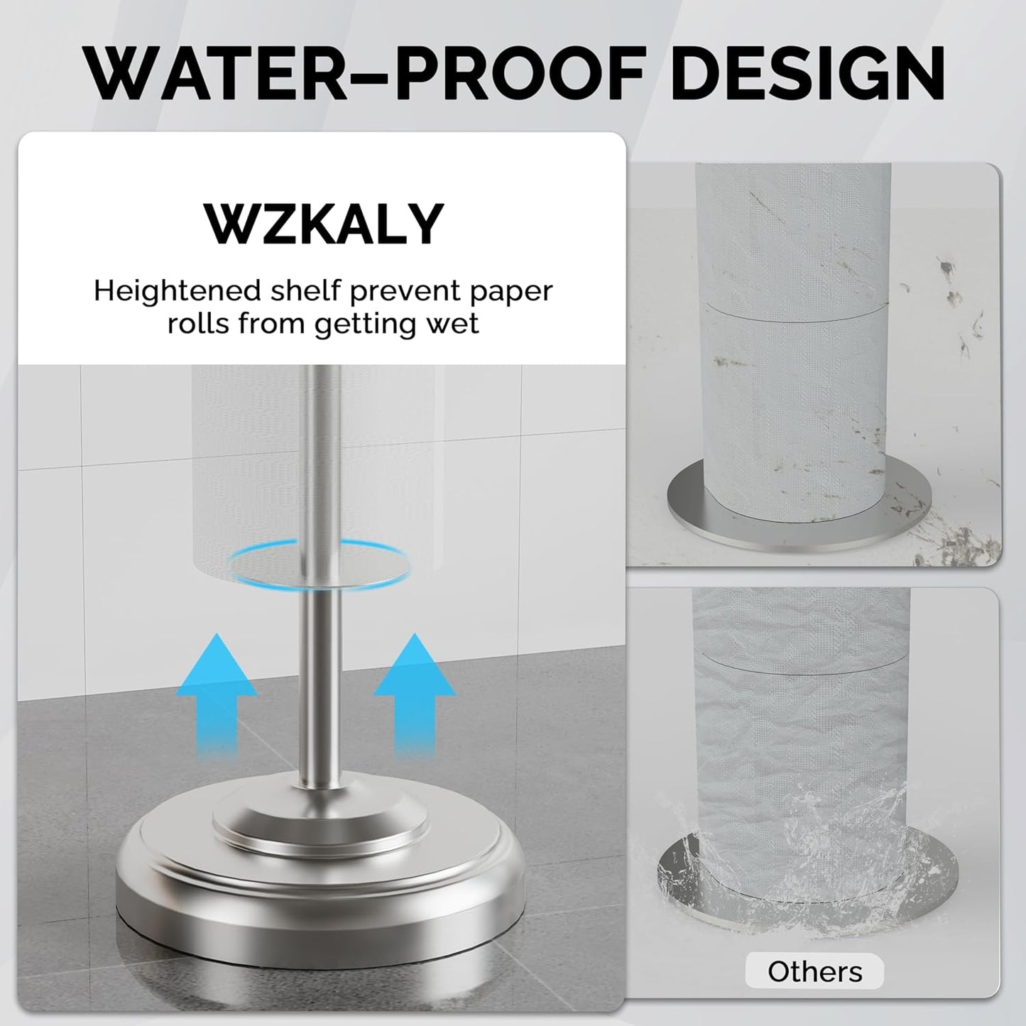 Toilet Paper Holder Stand with Storage 4 Extra Rolls, Brushed Nickel | 304 Stainless Steel, Stable Weighted