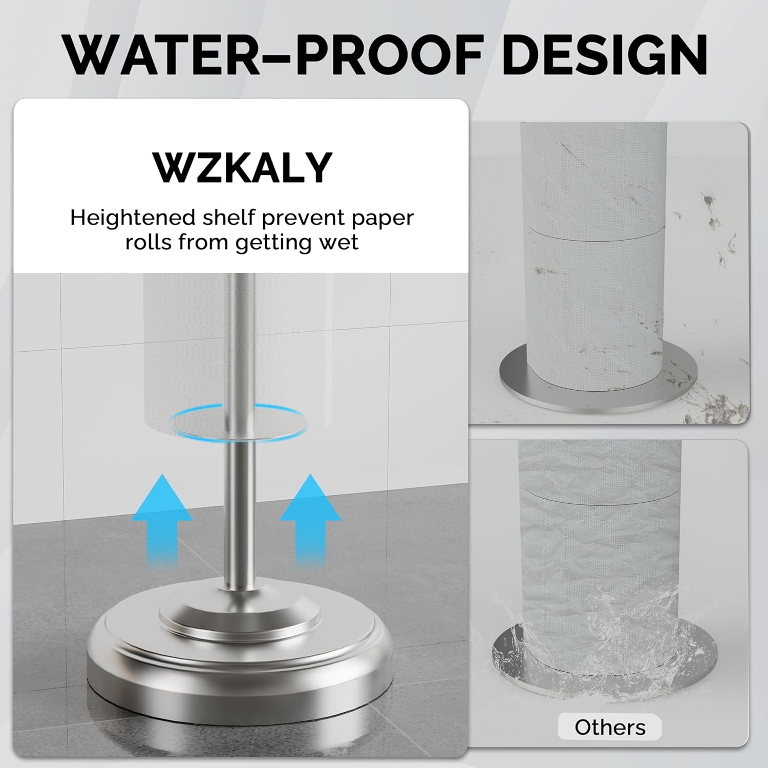 Toilet Paper Holder Stand with Storage 4 Extra Rolls, Brushed Nickel | 304 Stainless Steel, Stable Weighted