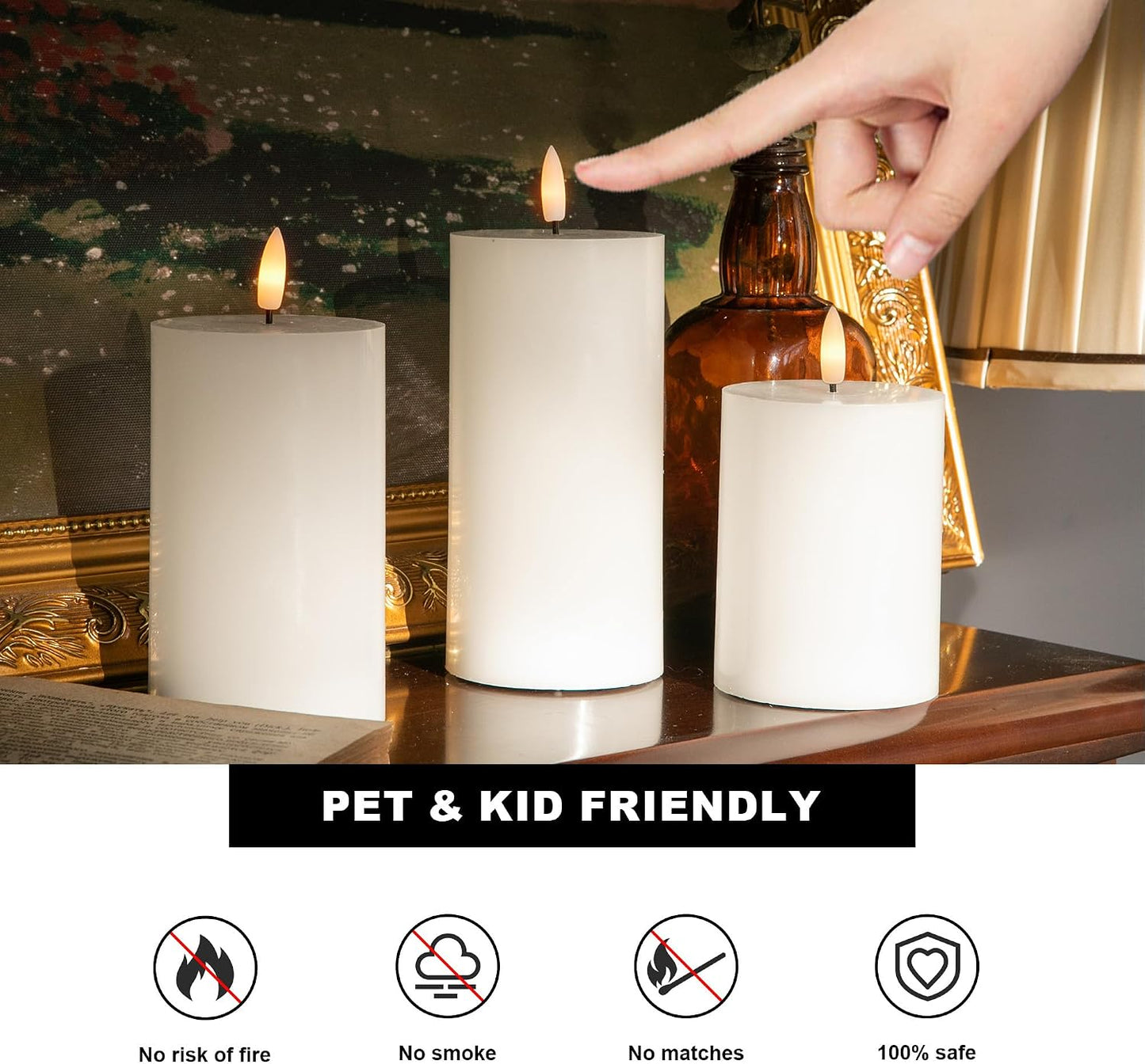 Flameless Pillar Candles Battery Operated Remote Timer Set of 3 | White Flickering LED Candles, Real Wax, Warm Flame