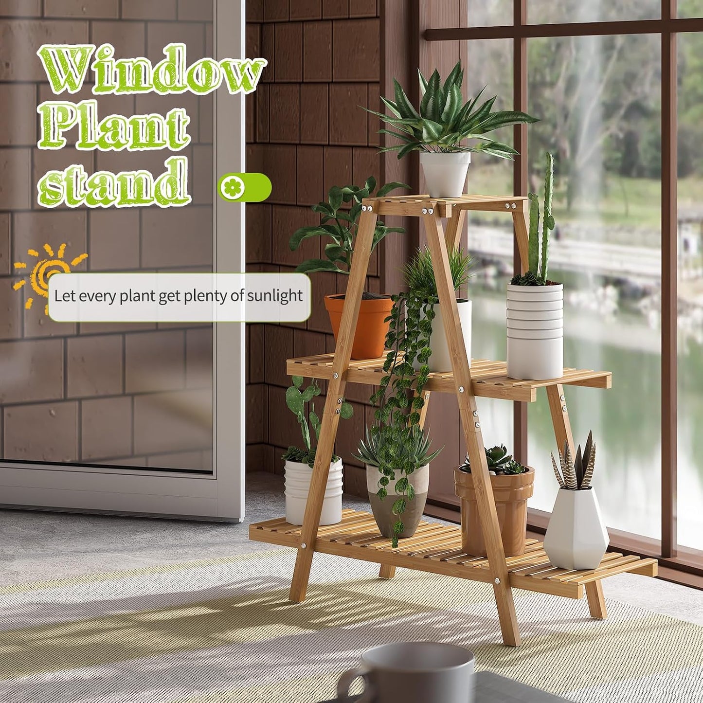 BMOSU Plant Stand Bamboo for Indoor Outdoor Tiered Plant Shelf 8 Potted Flower Holder Ladder Rack Garden Balcony Living