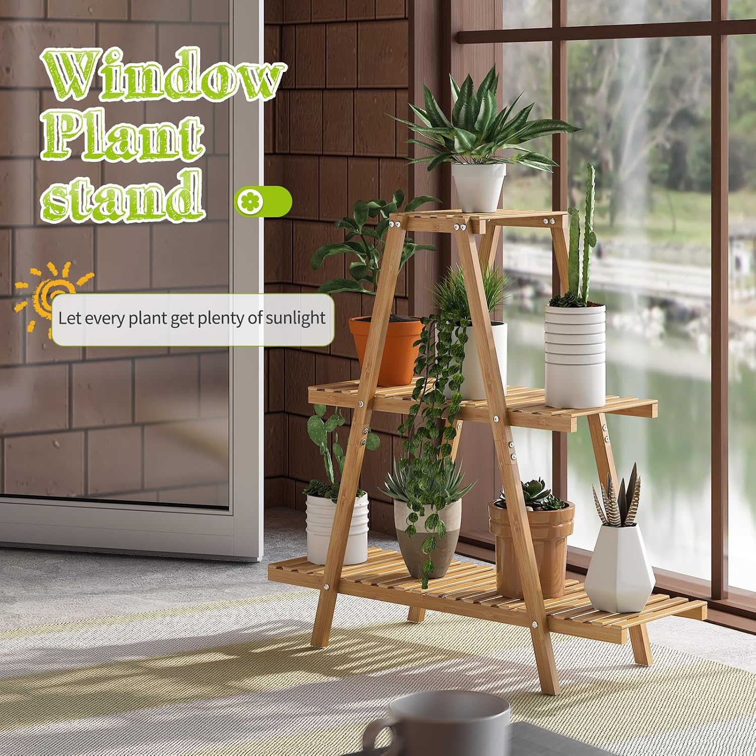 BMOSU Plant Stand Bamboo for Indoor Outdoor Tiered Plant Shelf 8 Potted Flower Holder Ladder Rack Garden Balcony Living