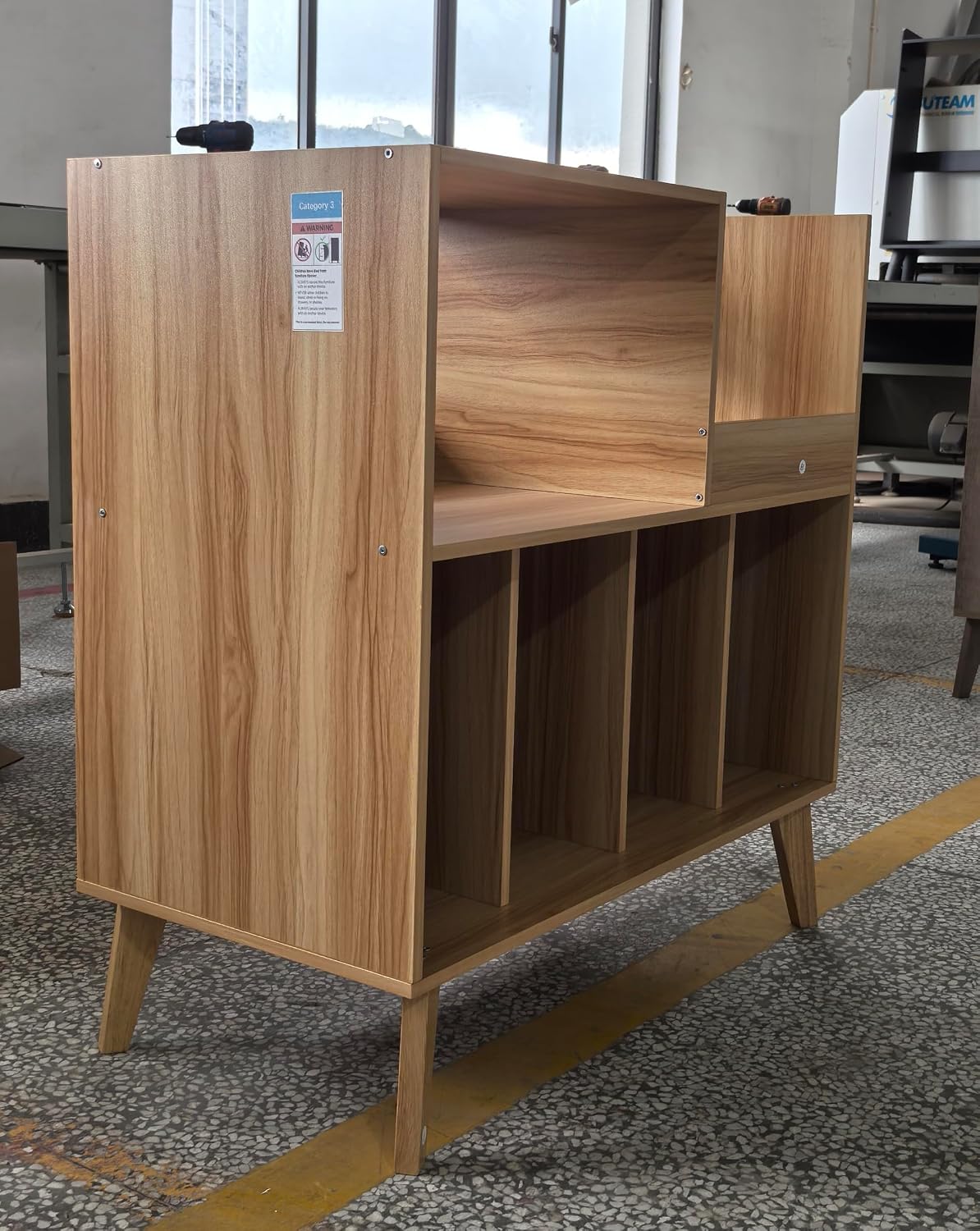 Large Record Player Stand Holds Up to 300 Albums | Natural Wood Turntable Stand, Vinyl Holder with Display Area, Record