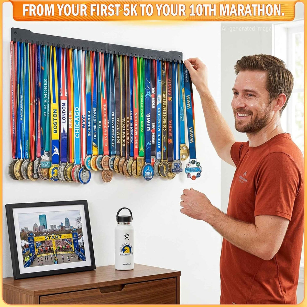 24-30 Inch Medal Hanger Display, Wall Mount Metal Ribbon Holder | Holds 60-100+ Medals, Supports 45 Lbs Capacity