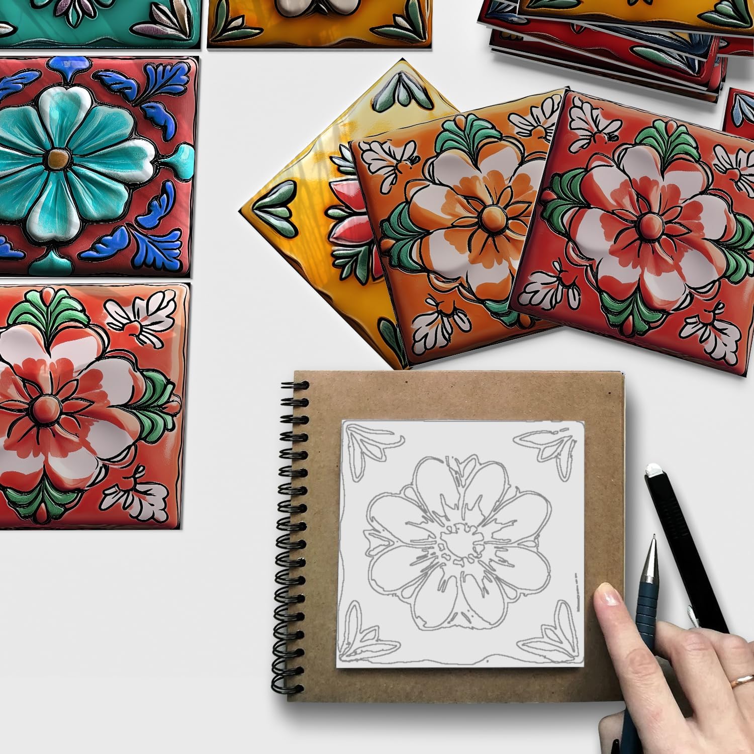 Removable Decals / Peel and Stick Backsplash Tiles / Art-04 / 5.9 x 5.9 / Set of 12