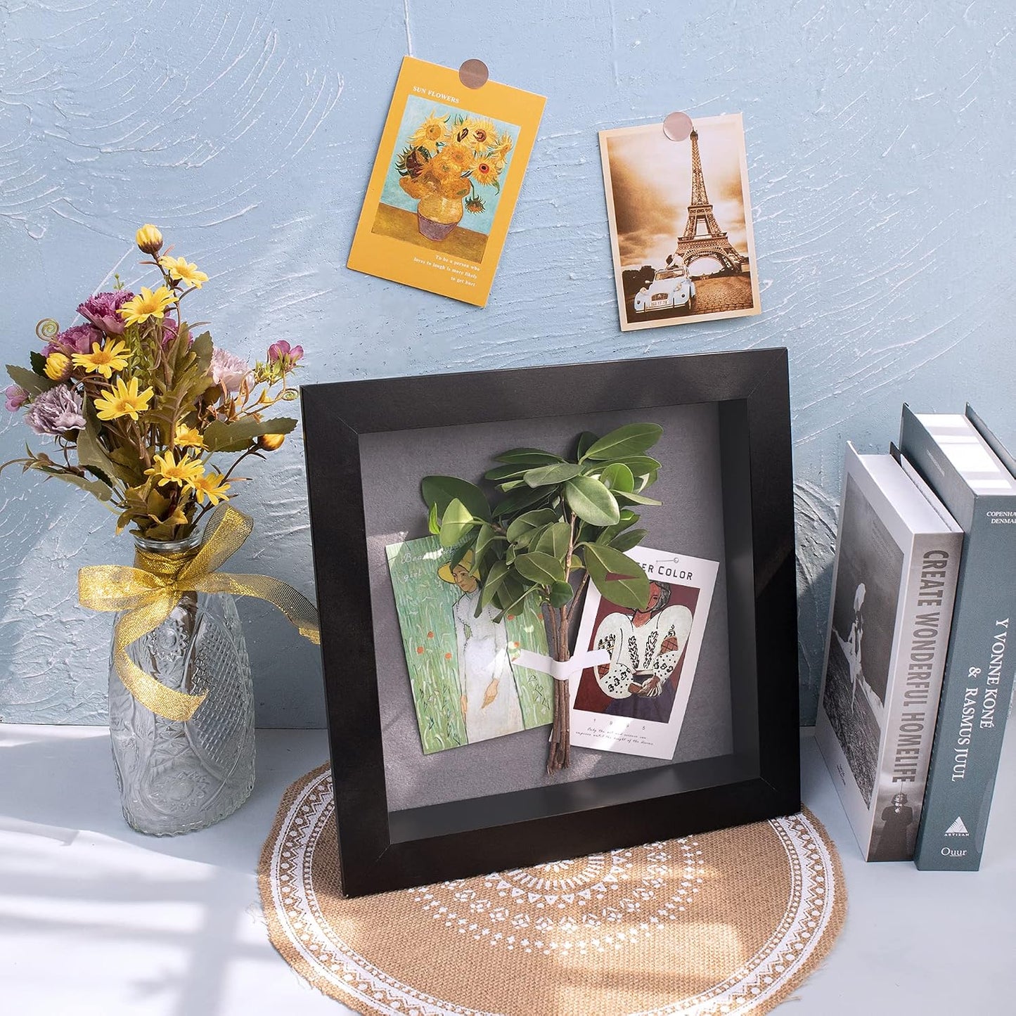 Frametory 11x11 Shadow Box Frame Display Case, 2-inch Depth (Black) | Strengthened Glass Cover, Display Box for Wall