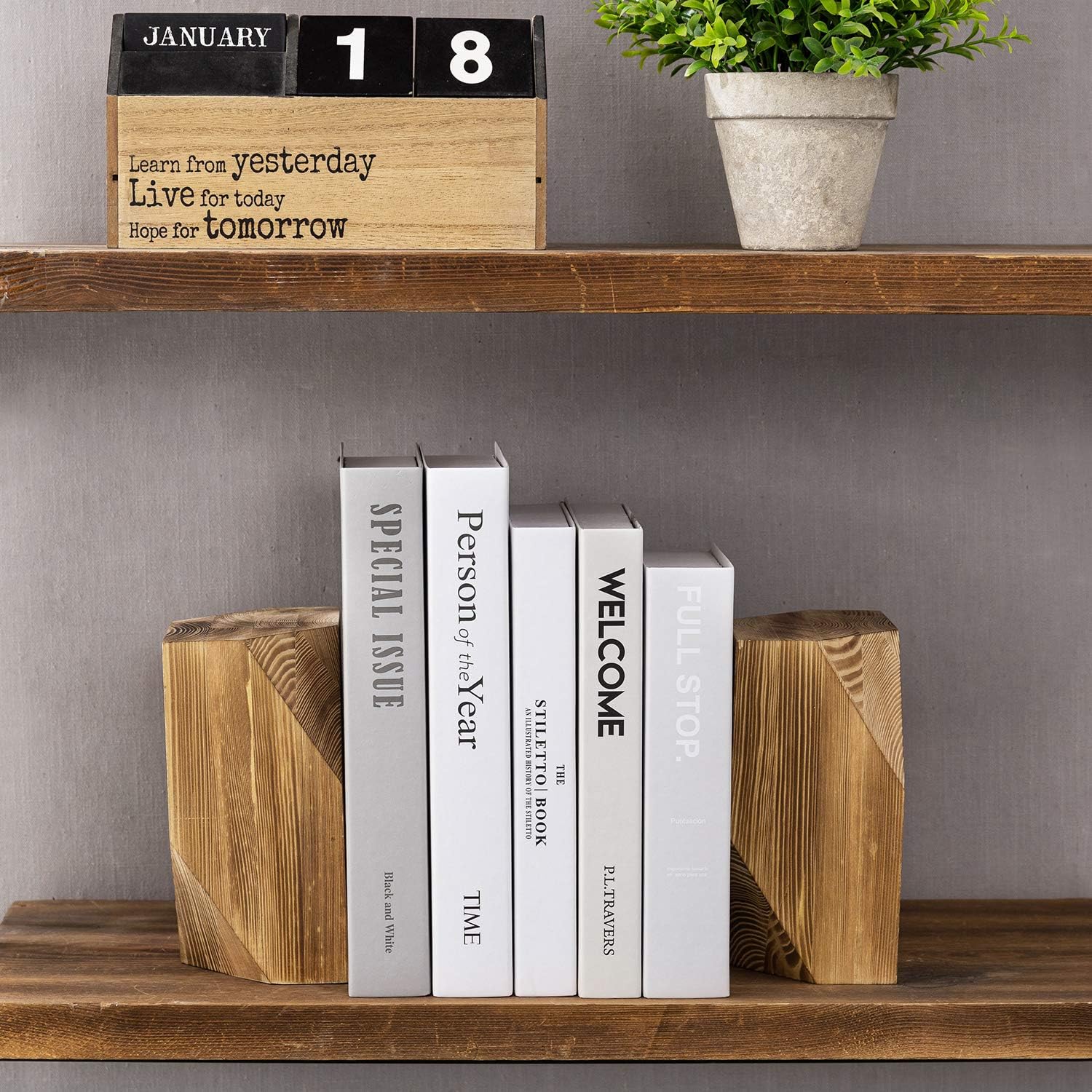 Office Desk Wooden Book Ends / Brown