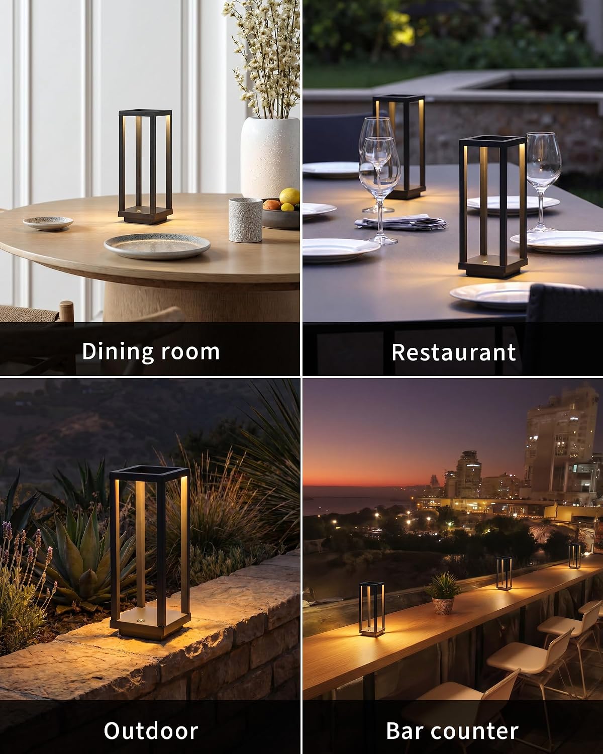PUSU Cordless Waterproof Table Lamps Set of 2, Black LED Outdoor Desk Lamp | Rechargeable 4000mAh Battery Operated