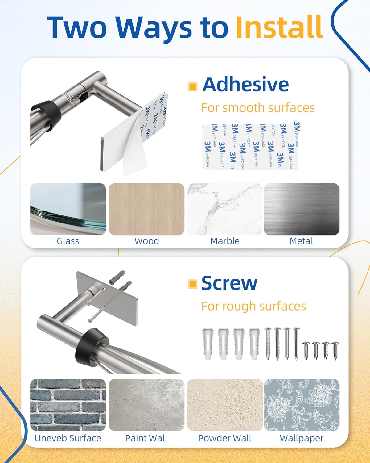 RUACQ Paper Towel Holder Under Cabinet, One Hand Tearing, Silver | Damping Effect, Drill Wall Mount & Adhesive,Square