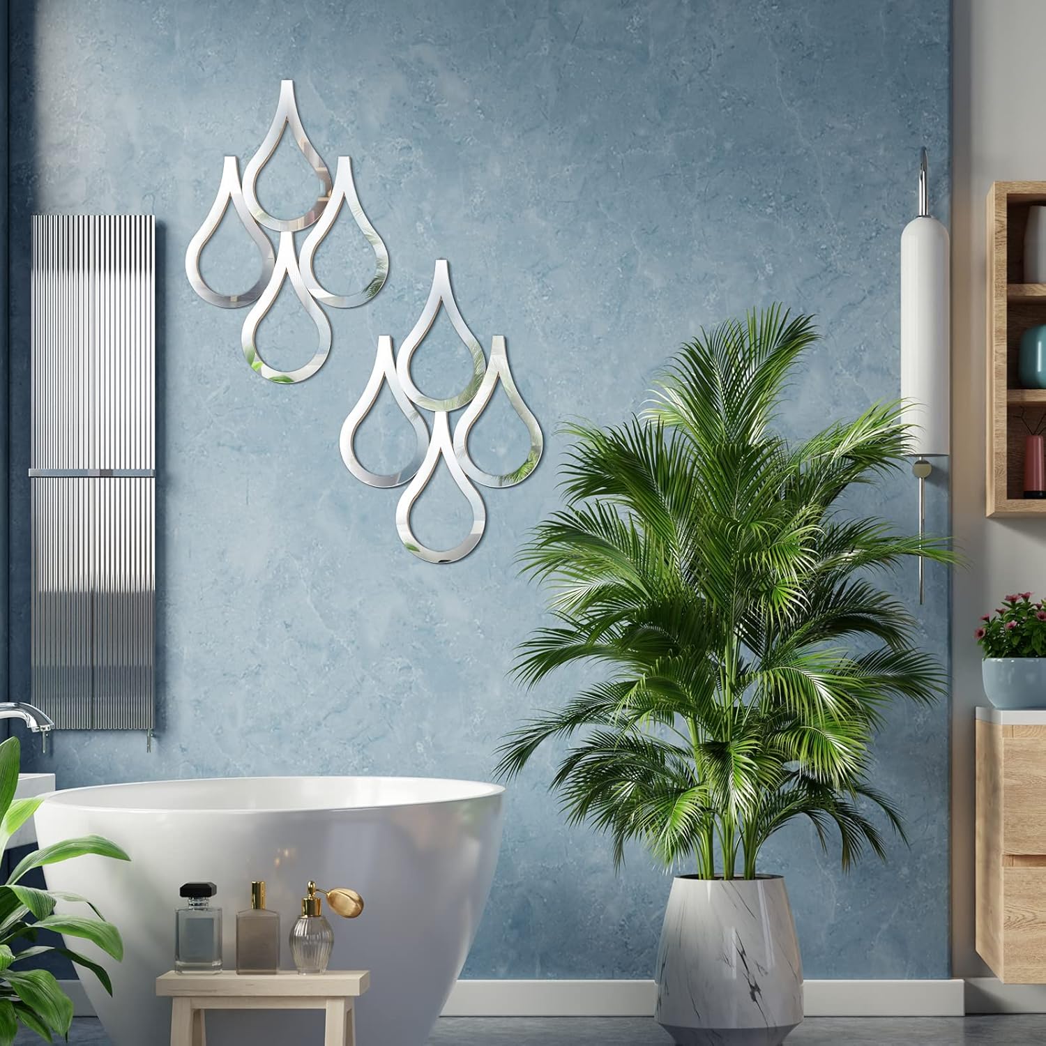 Teardrop Wall Mirror Hanging Wall Mounted Decorative Accent Mirror / Silver / Set of 2