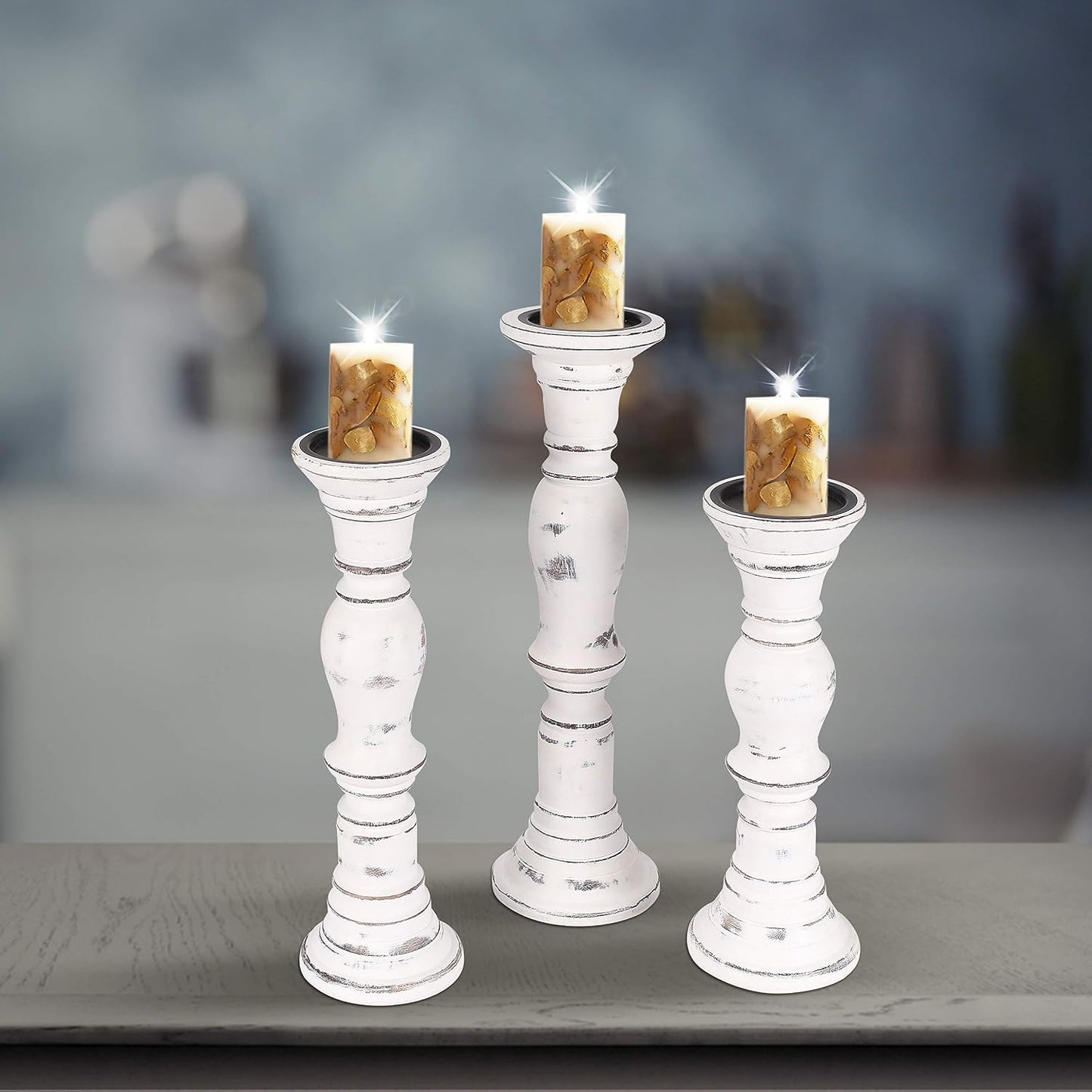 Candle Stands Wooden for Pillar Candles,Rounded Turned Colums, Sustainable Woods, Country Style, Idle for Reiki