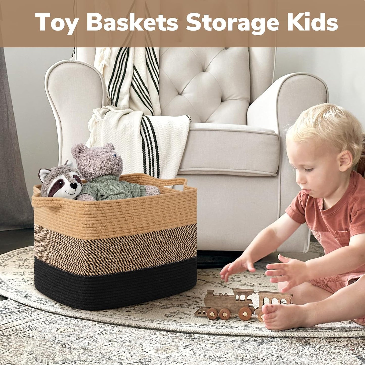 Rectangle Wicker Laundry Basket / Gradient Black / 18"L x 14"W x 12"H / 18 x 14 x 12