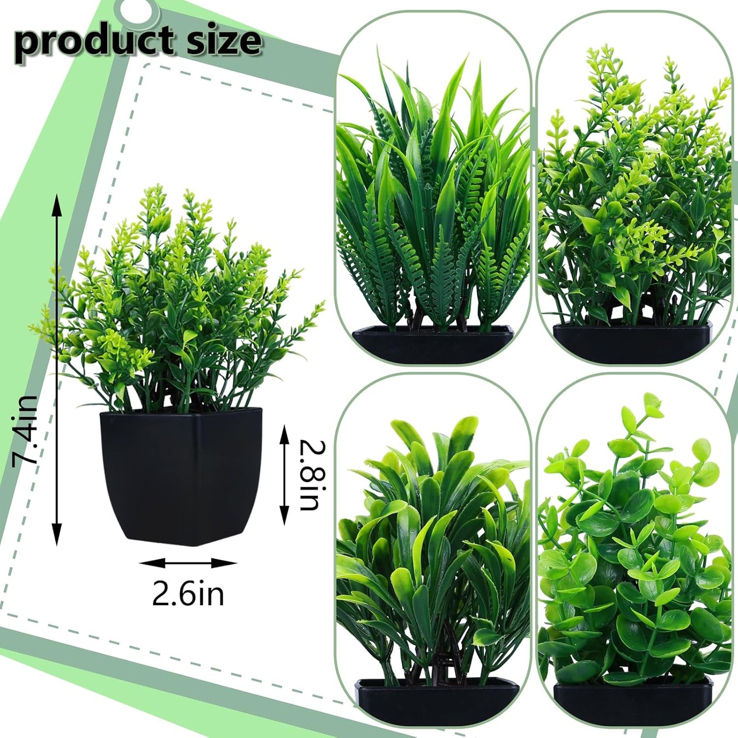 Fake Plants in Black Pot Mini Artificial Eucalyptus Potted Plant Small Faux / Black-4 / Set of 4