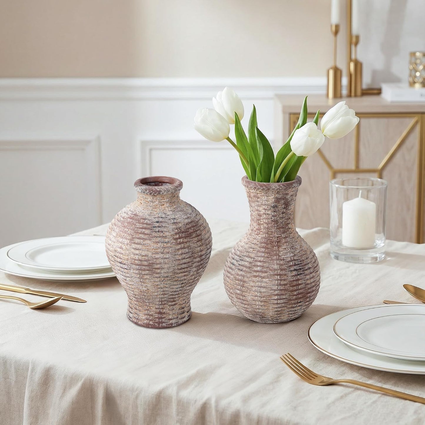 Flower Vase 6.5" Ceramic Vase Small Vase Flower Vases Vases Home Decor / Terra / White / Set of 2