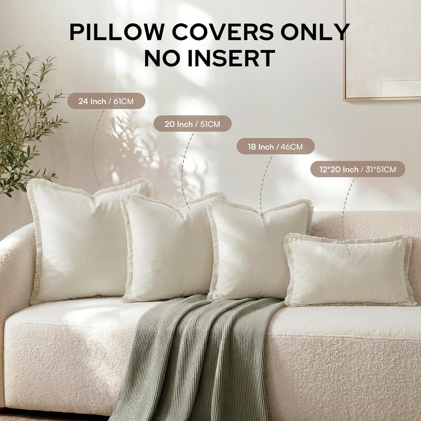 Ivory Velvet Throw Pillow Covers / Cream / 18 x 18 / Set of 2