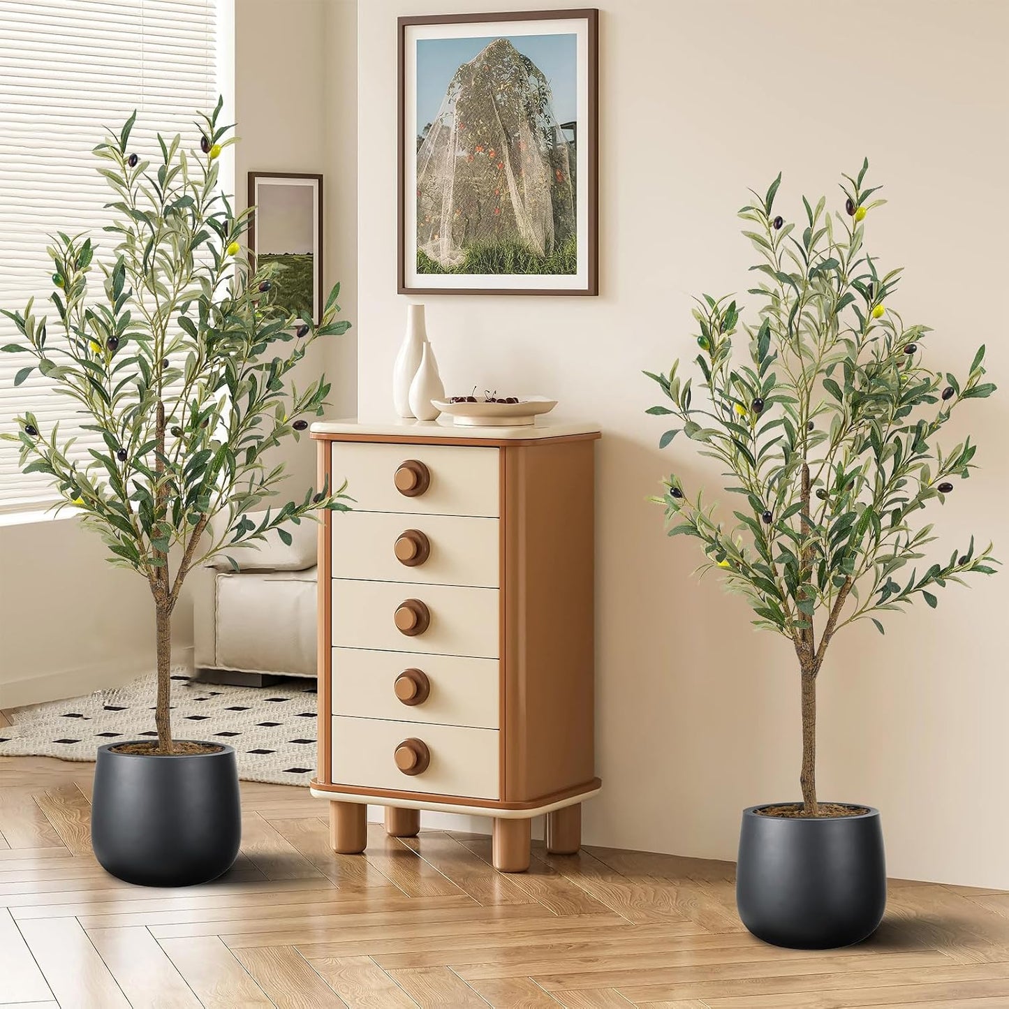 Artificial Fake Olive Tree Tall Faux Silk Olive Tree / 4ft / 4 Inch / Set of 2