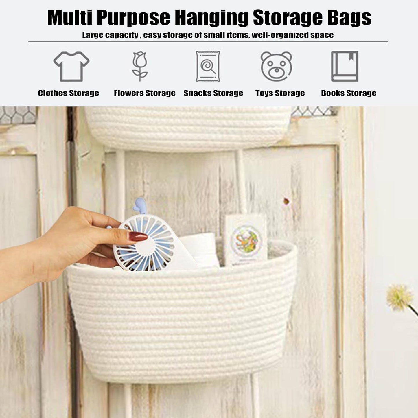 Wall Hanging Cotton Baskets / White
