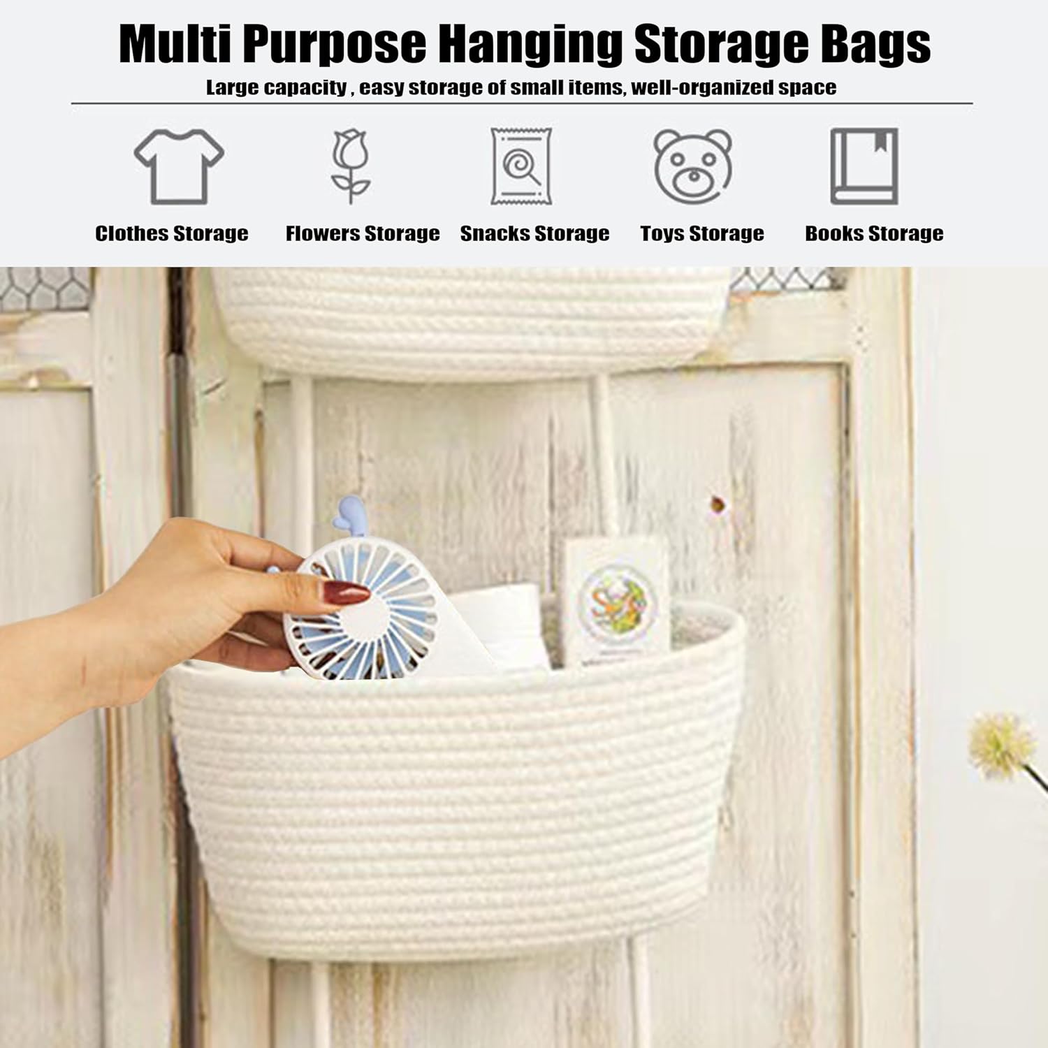 Wall Hanging Cotton Baskets / White